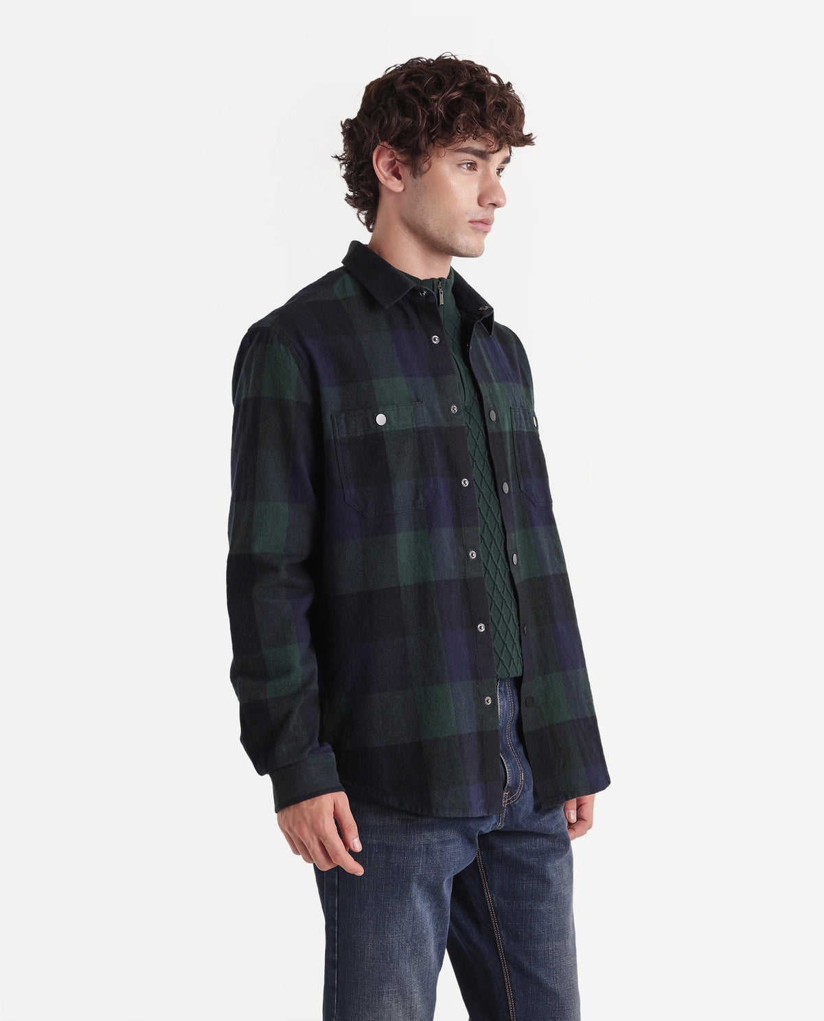 Rare Rabbit Men's Asdo Green Cotton Snap Button Regular Fit Checked Shirt
