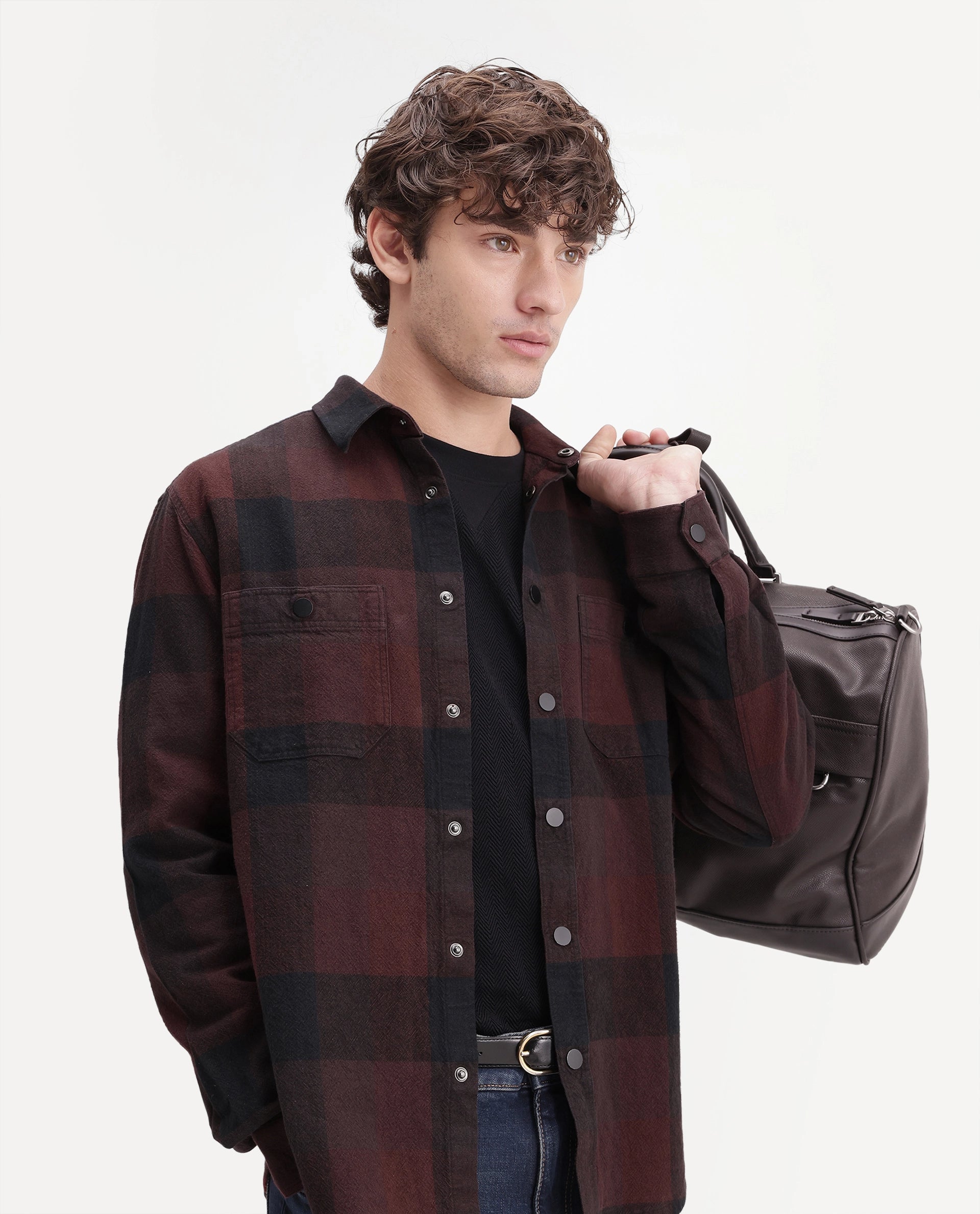 Rare Rabbit Men's Asdo Red Cotton Snap Button Regular Fit Checked Shirt