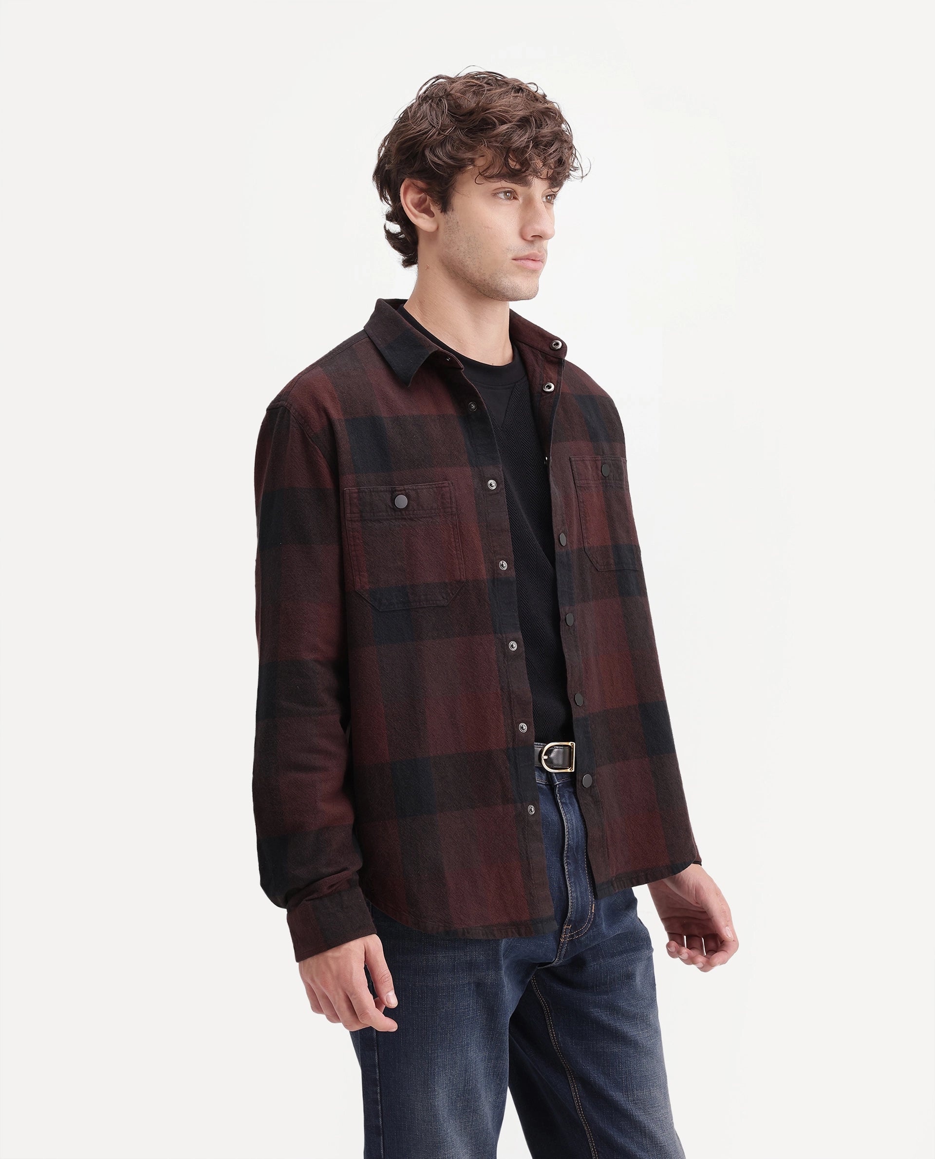 Rare Rabbit Men's Asdo Red Cotton Snap Button Regular Fit Checked Shirt