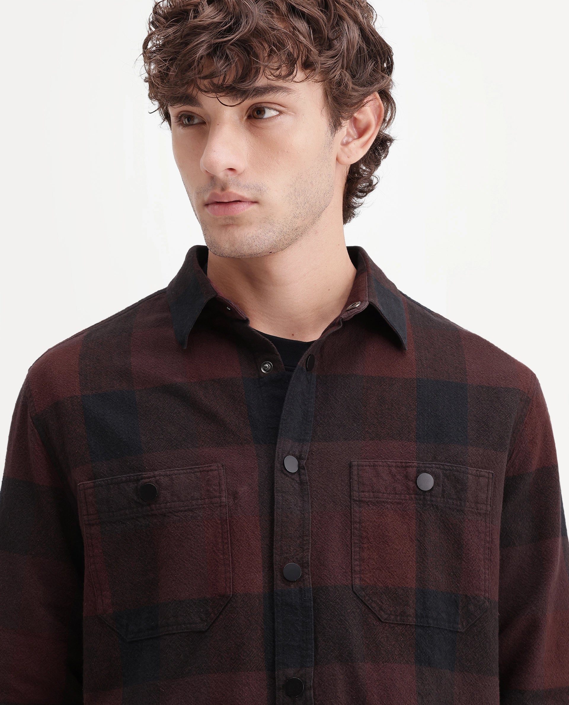 Rare Rabbit Men's Asdo Red Cotton Snap Button Regular Fit Checked Shirt