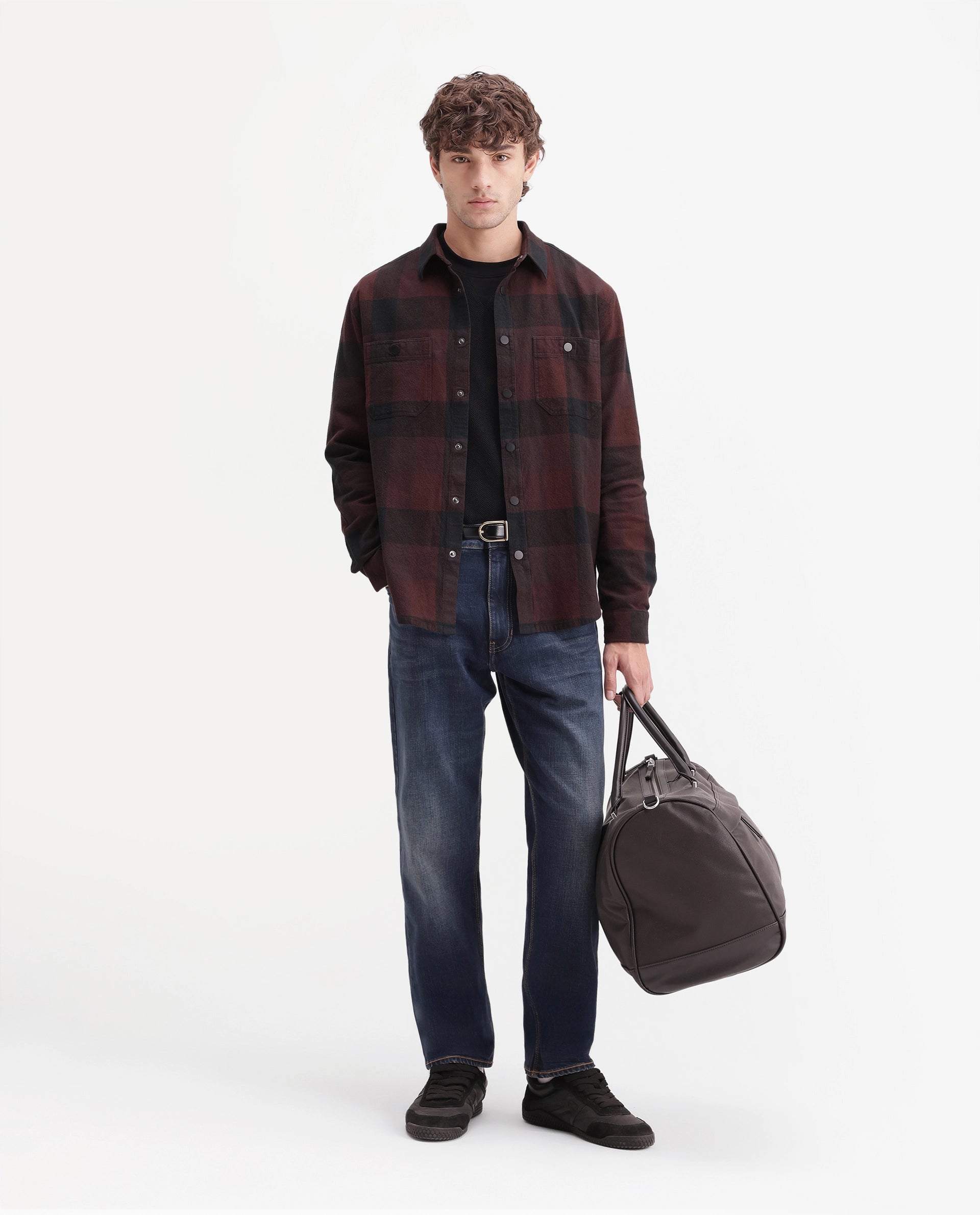 Rare Rabbit Men's Asdo Red Cotton Snap Button Regular Fit Checked Shirt