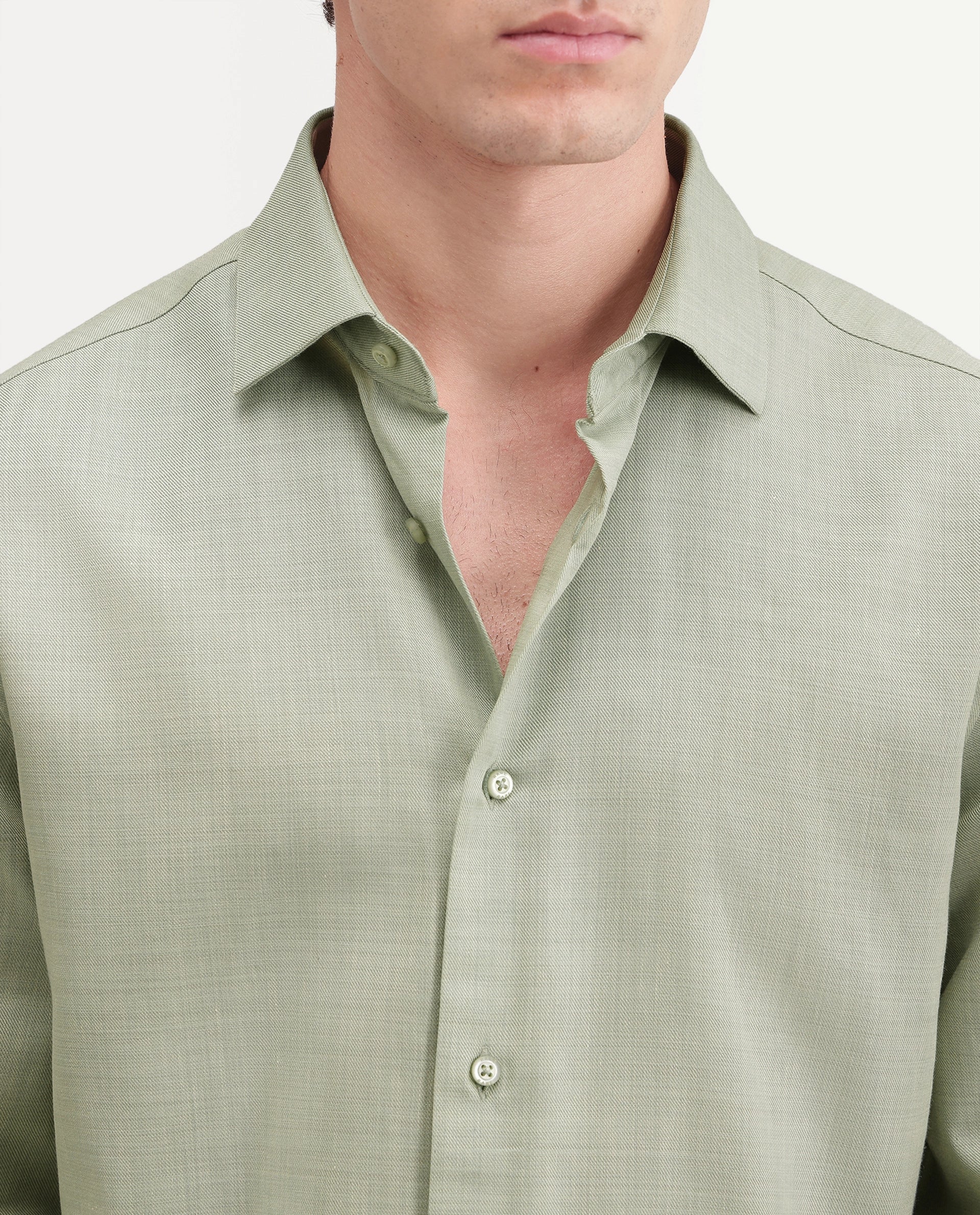 Rare Rabbit Men's Gama Dusky Green Cotton Blend Button Regular Fit Plain Shirt