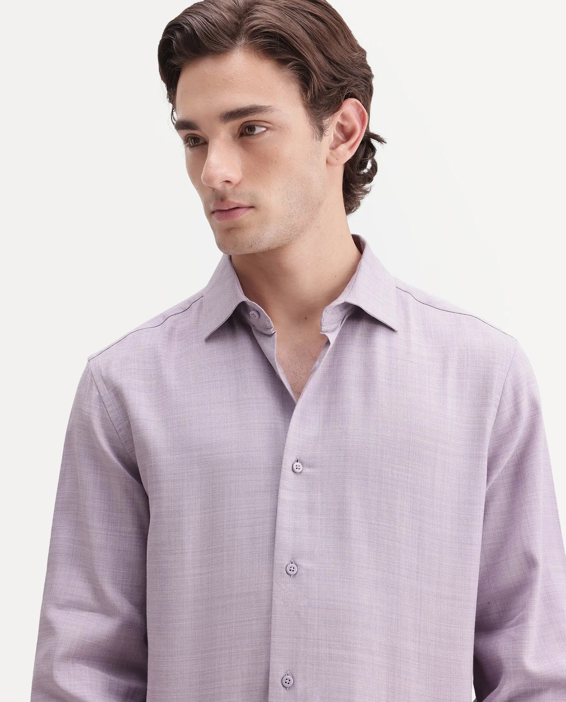 Rare Rabbit Men's Gama Pastel Purple Cotton Blend Button Regular Fit Plain Shirt