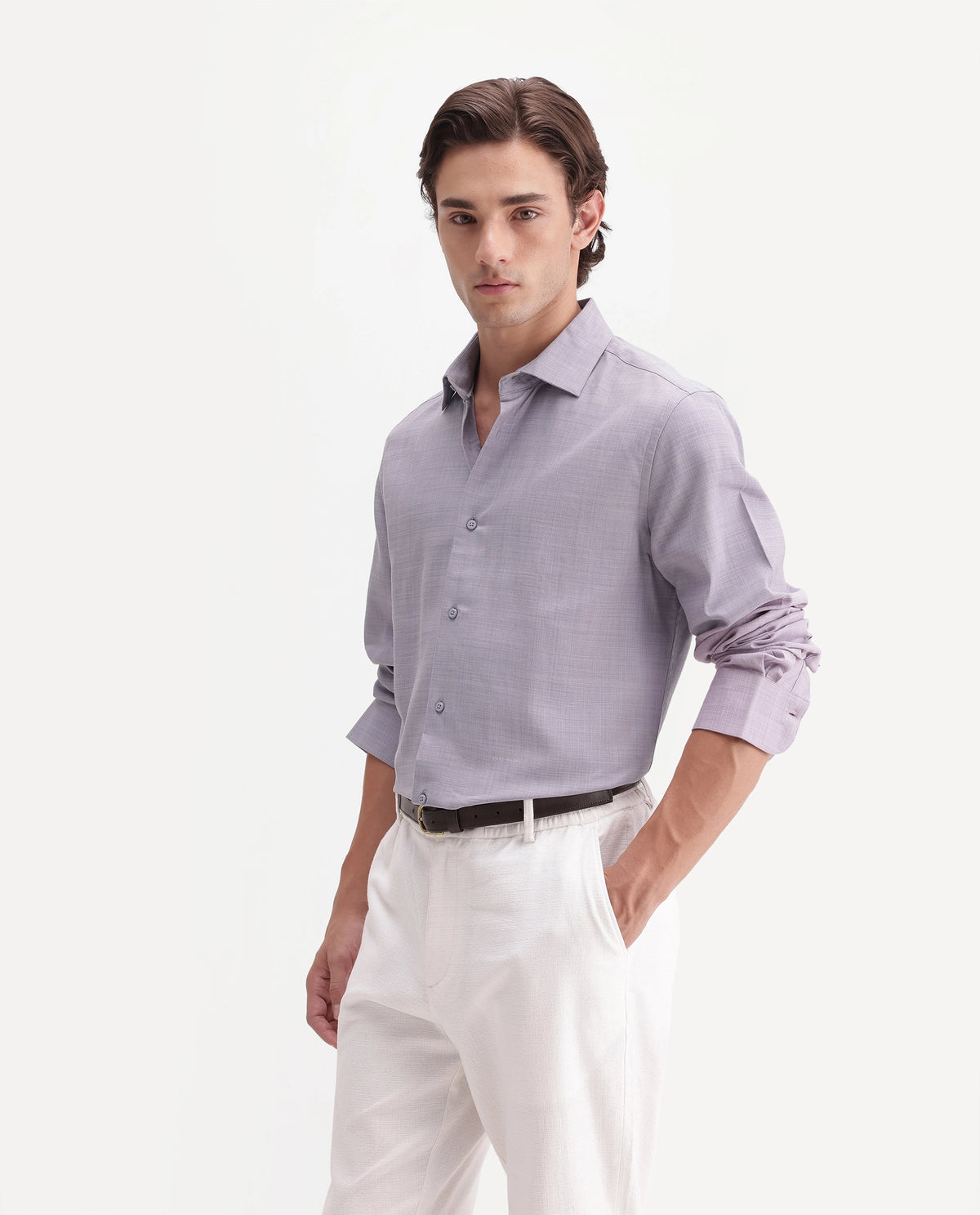 Rare Rabbit Men's Gama Pastel Purple Cotton Blend Button Regular Fit Plain Shirt