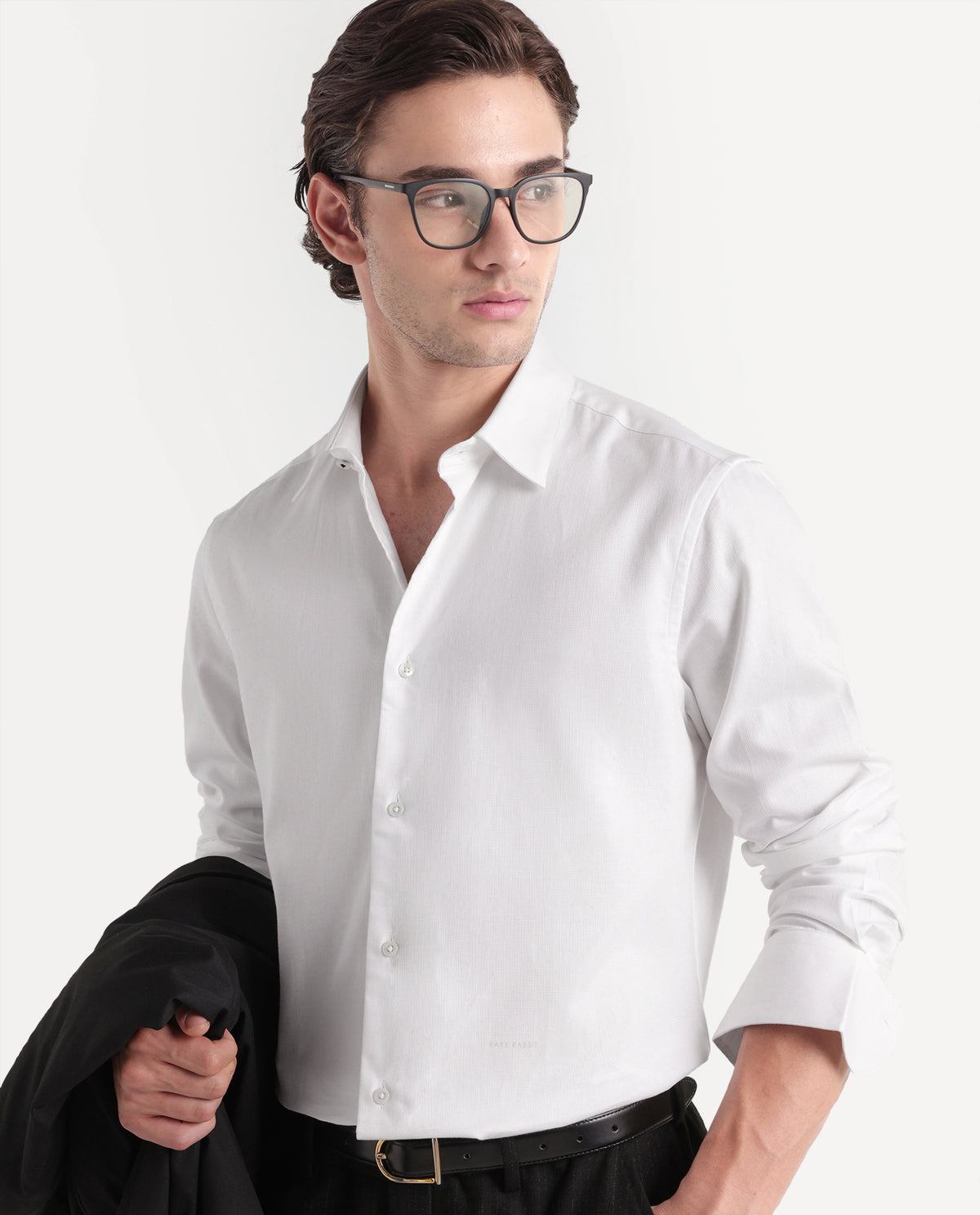 Rare Rabbit Men's Medis White Cotton Button Regular Fit Plain Shirt