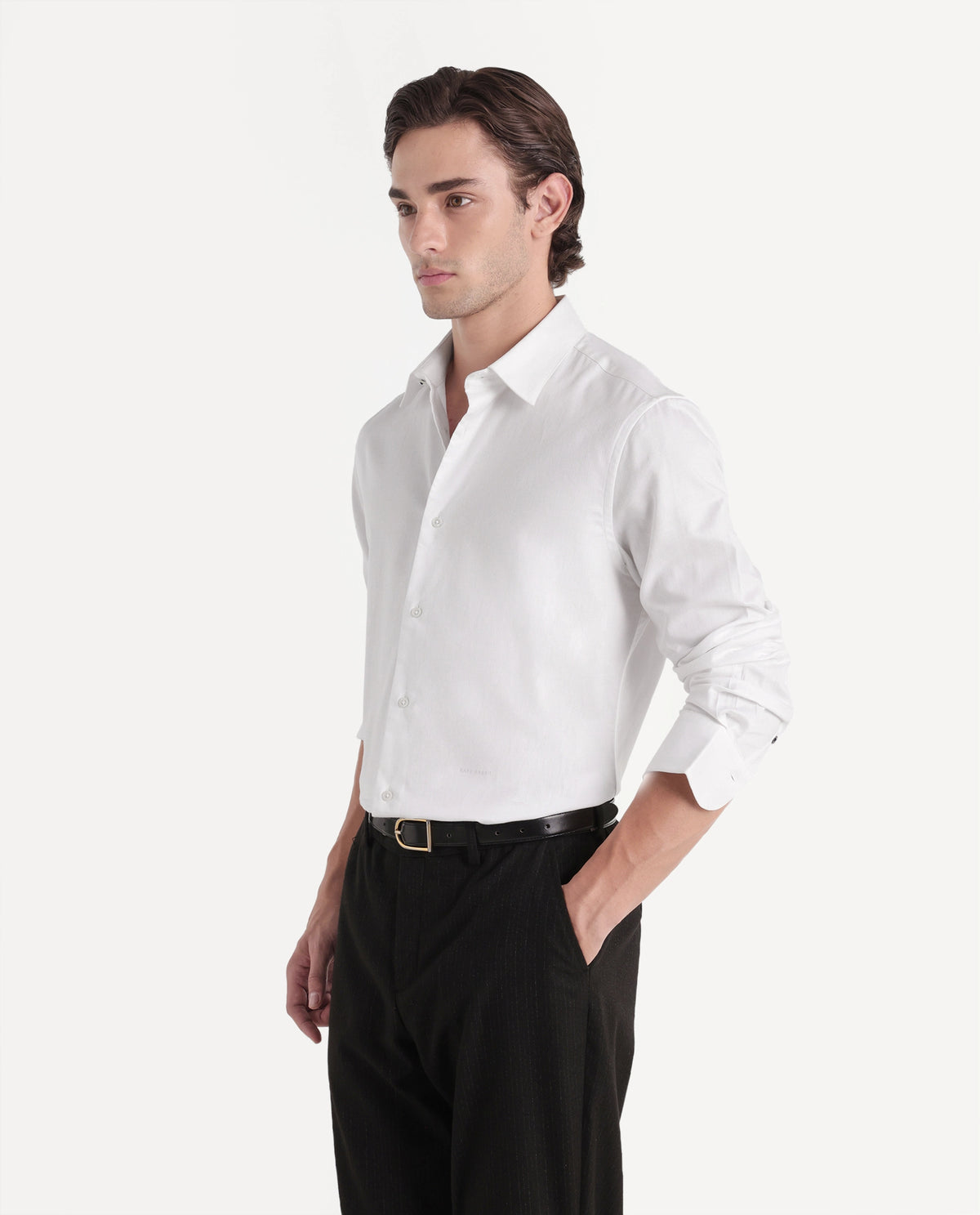 Rare Rabbit Men's Medis White Cotton Button Regular Fit Plain Shirt