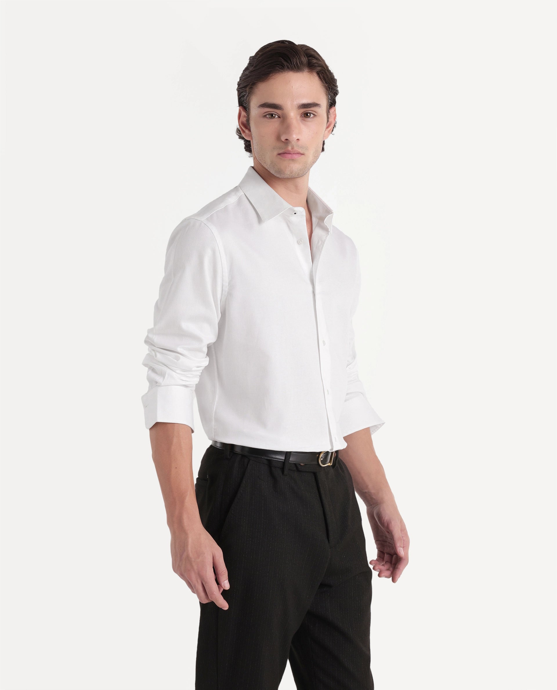 Rare Rabbit Men's Medis White Cotton Button Regular Fit Plain Shirt