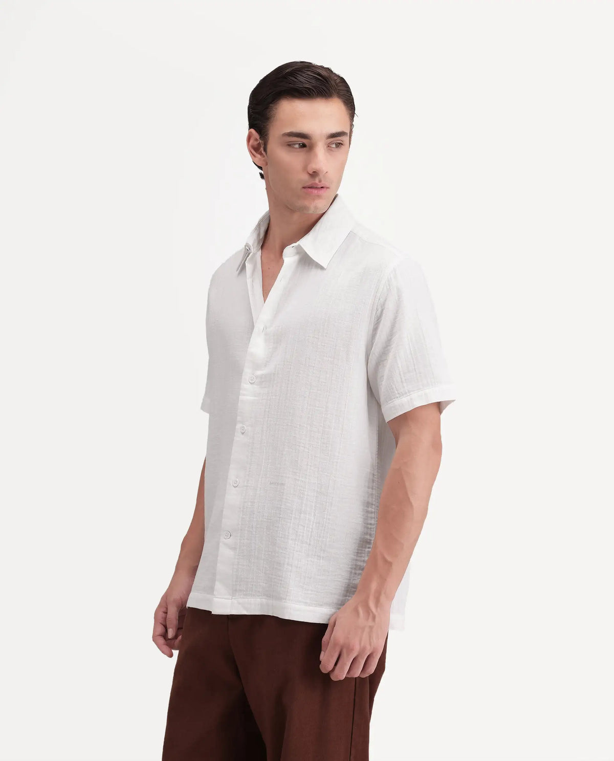 Rare Rabbit Men's Layerr Ss-A26 White Cotton Button Regular Fit Plain Shirt