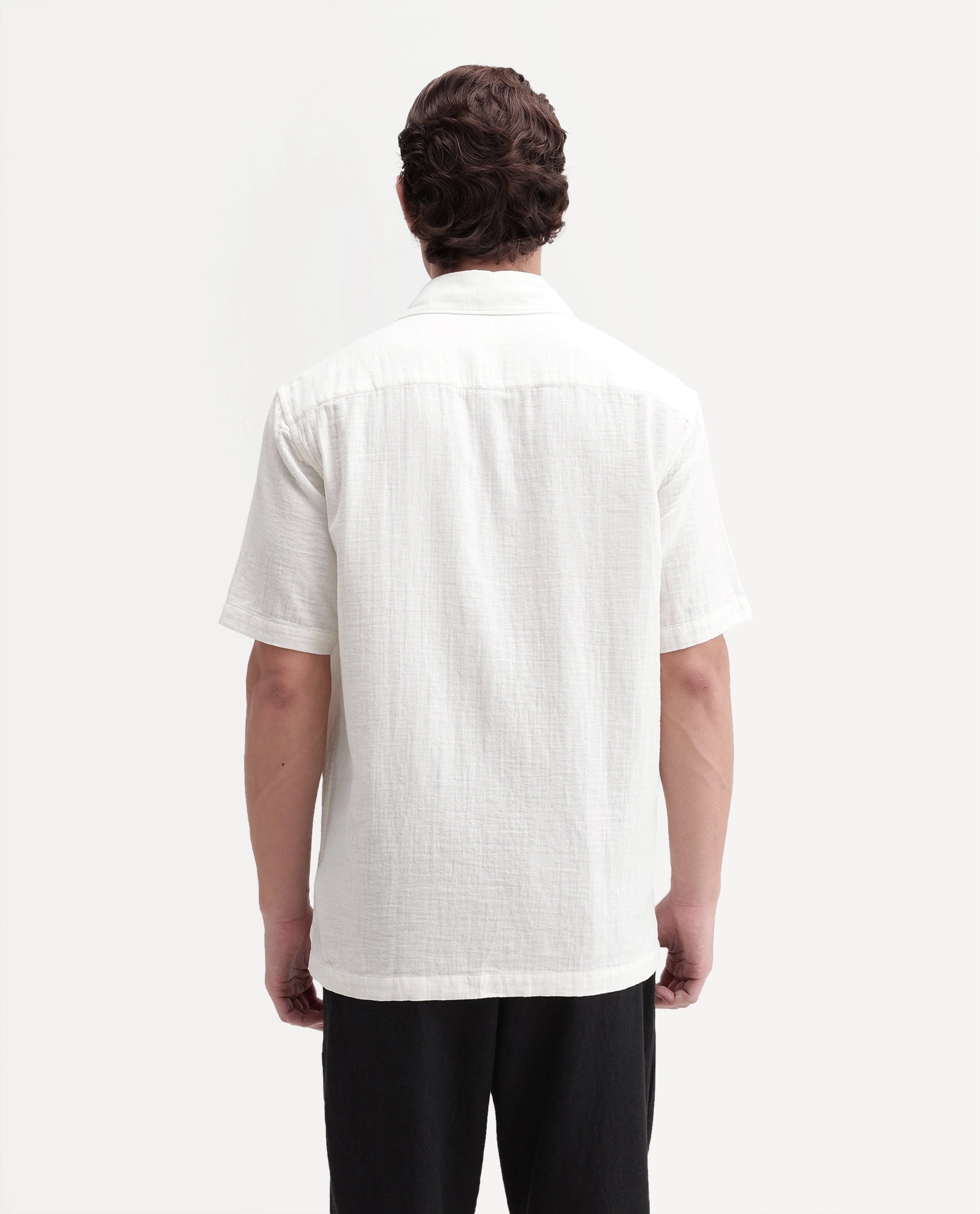 Rare Rabbit Men's Layerr Ss-A26 Off White Cotton Button Regular Fit Plain Shirt
