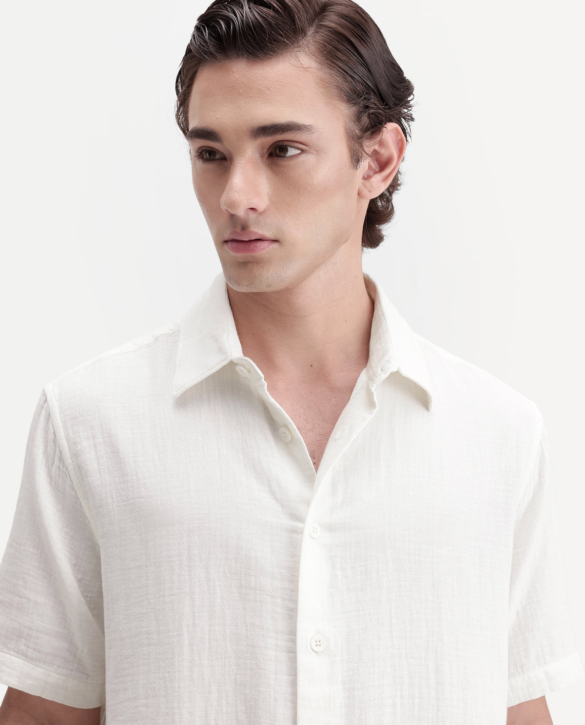 Rare Rabbit Men's Layerr Ss-A26 Off White Cotton Button Regular Fit Plain Shirt