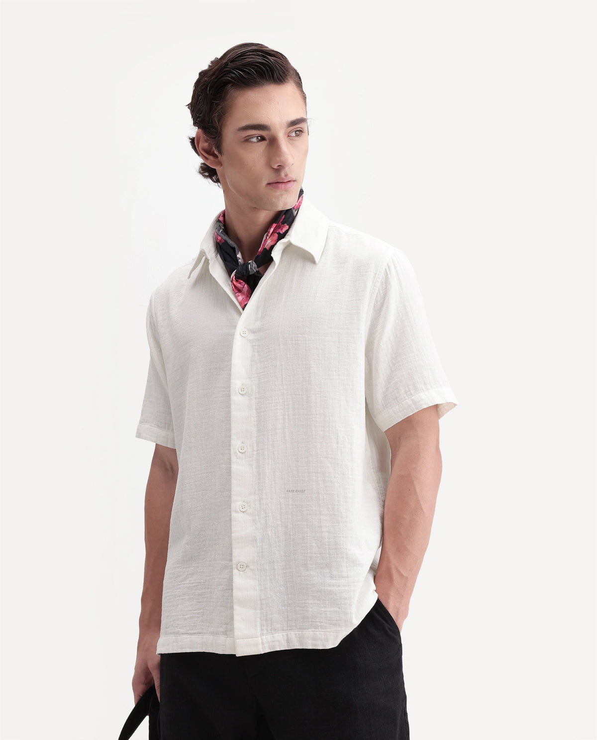 Rare Rabbit Men's Layerr Ss-A26 Off White Cotton Button Regular Fit Plain Shirt