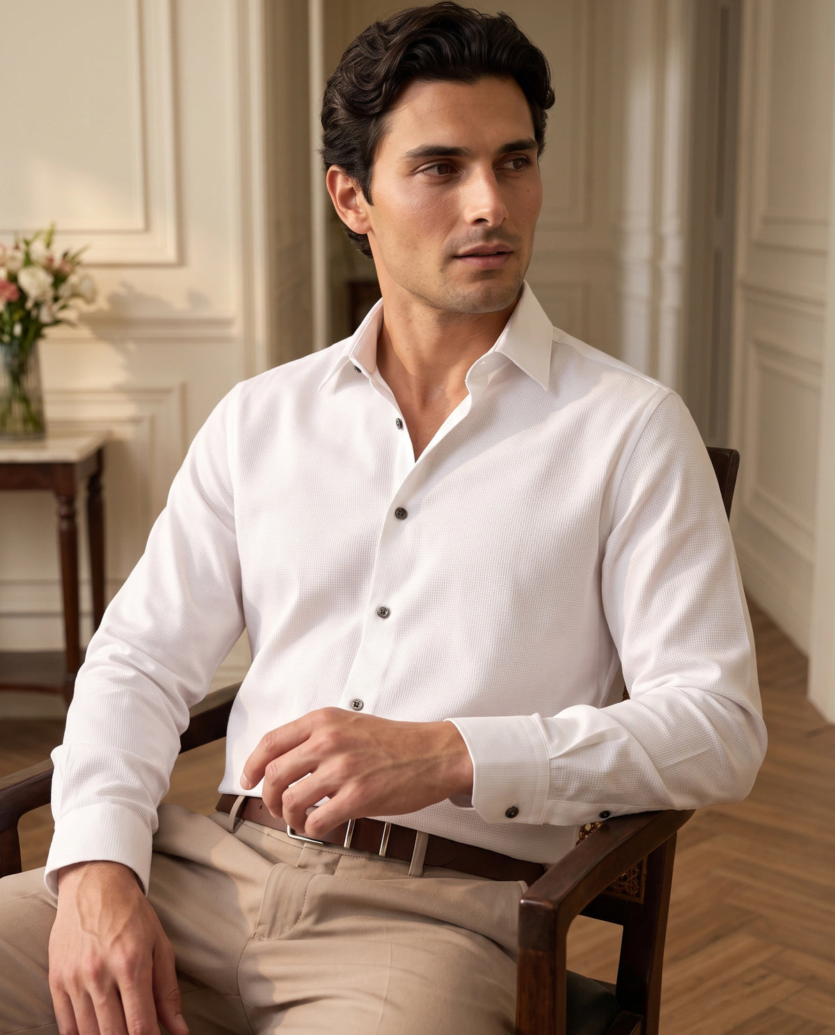 Rare Rabbit Men's Ryan White Cotton Button Regular Fit Plain Shirt