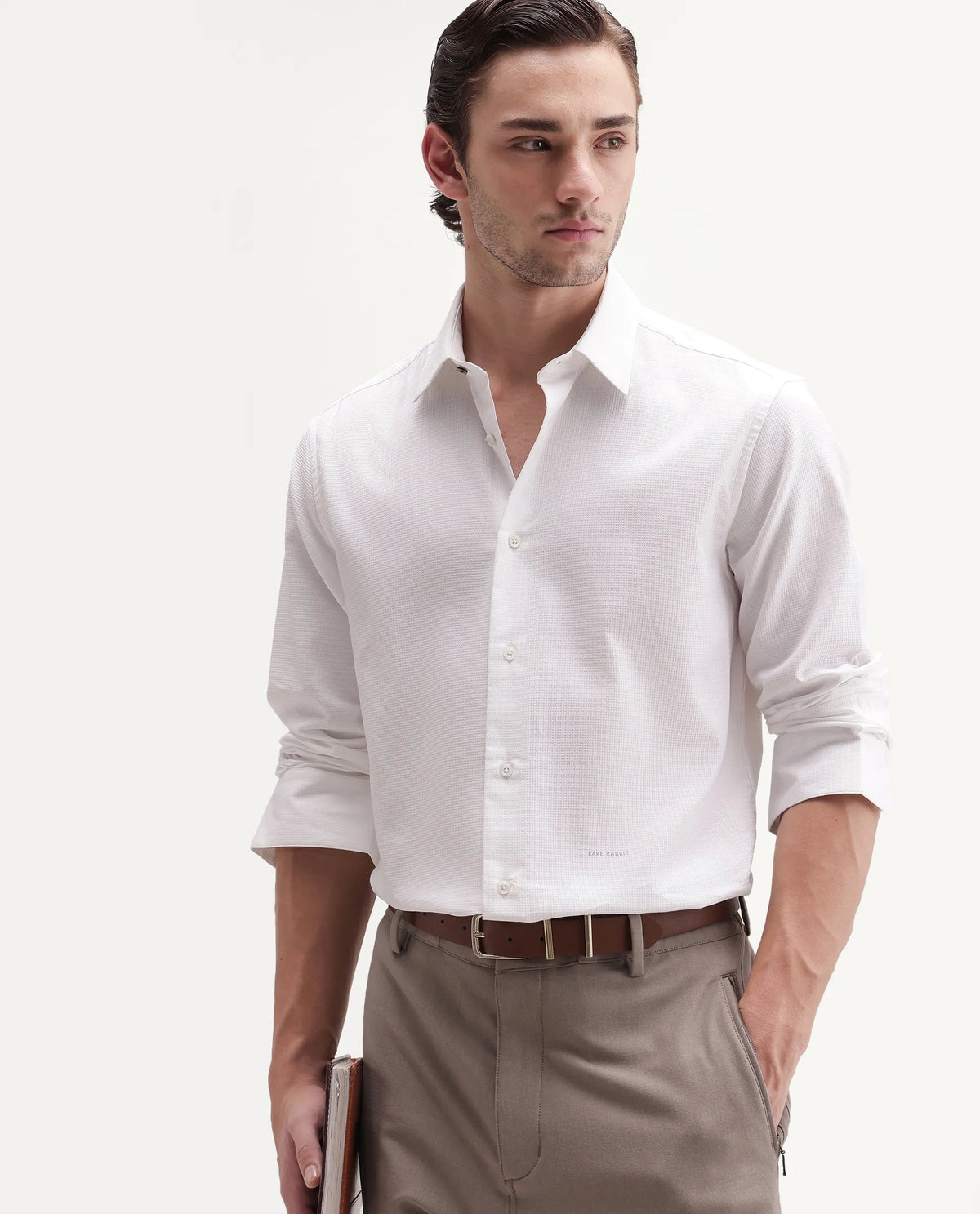 Rare Rabbit Men's Ryan White Cotton Button Regular Fit Plain Shirt