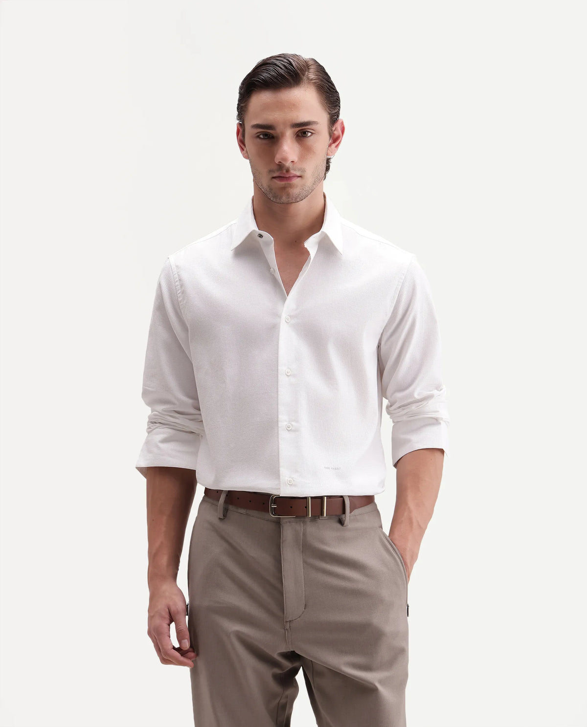 Rare Rabbit Men's Ryan White Cotton Button Regular Fit Plain Shirt
