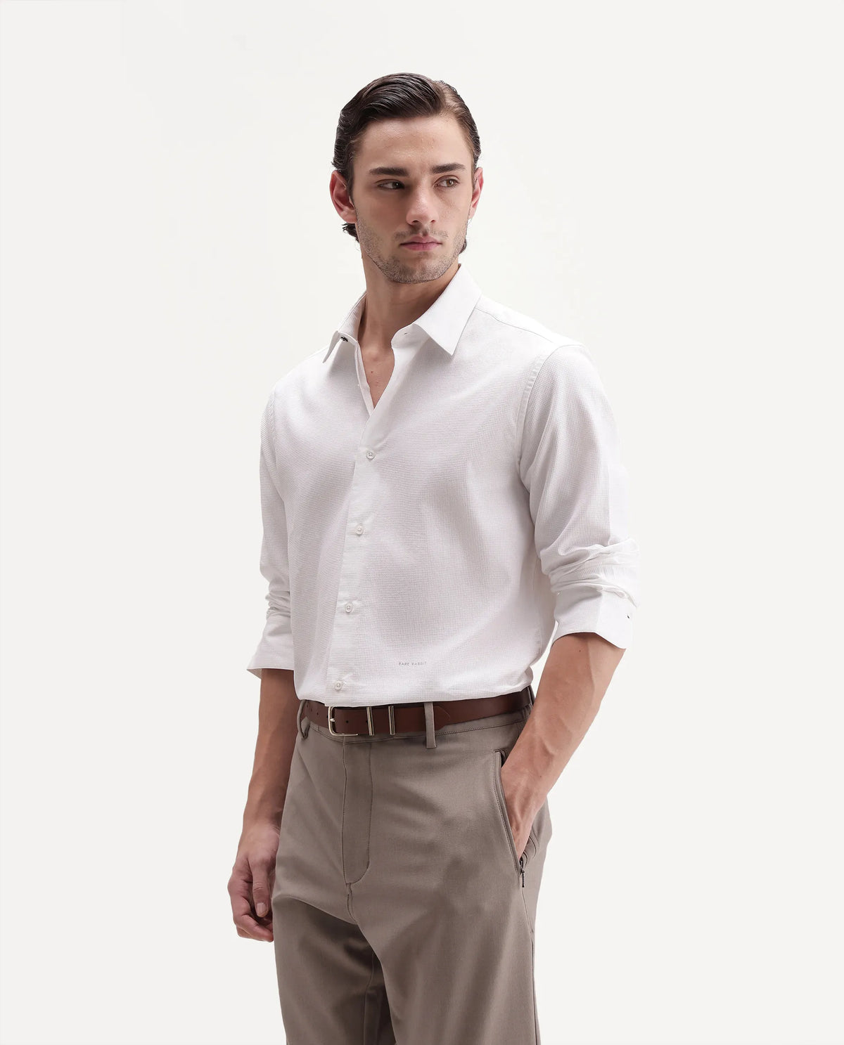 Rare Rabbit Men's Ryan White Cotton Button Regular Fit Plain Shirt