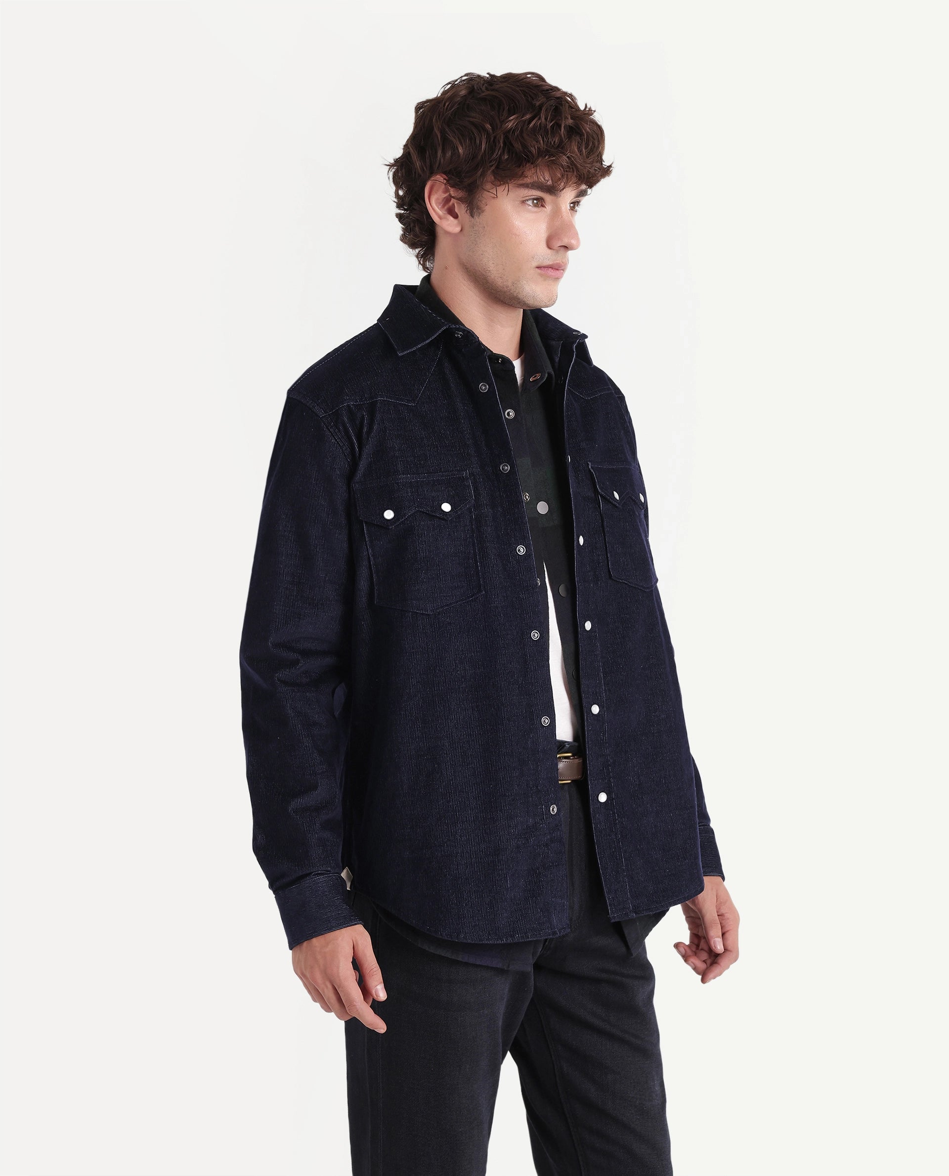 Rare Rabbit Men's Gary Blue Cotton Blend Button Regular Fit Plain Shirt