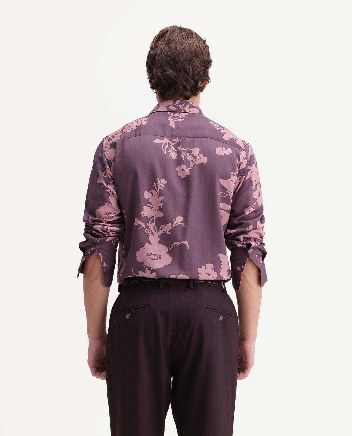 Rare Rabbit Men's Floru Dark Purple Cotton Blend Button Regular Fit Floral Print Shirt