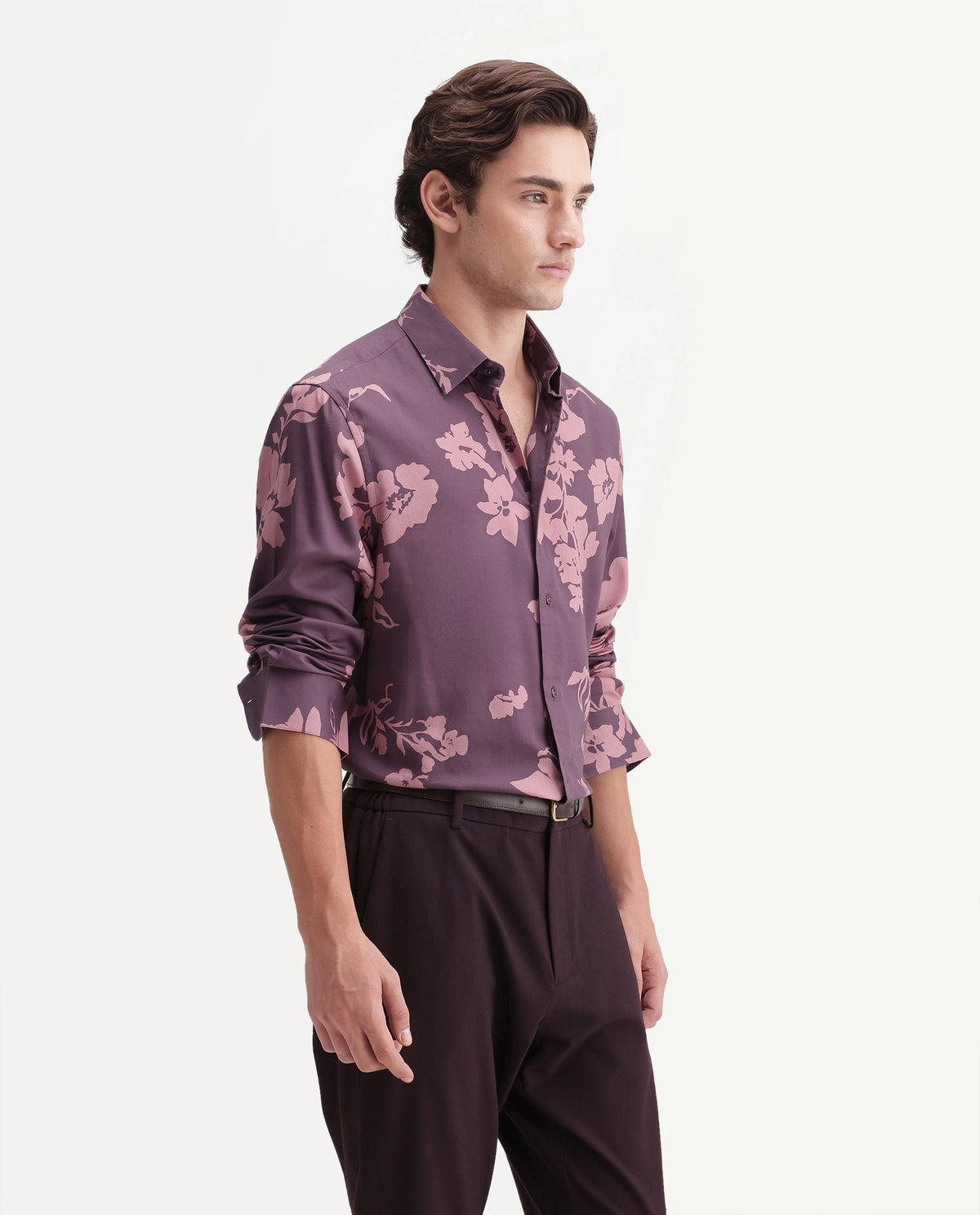 Rare Rabbit Men's Floru Dark Purple Cotton Blend Button Regular Fit Floral Print Shirt