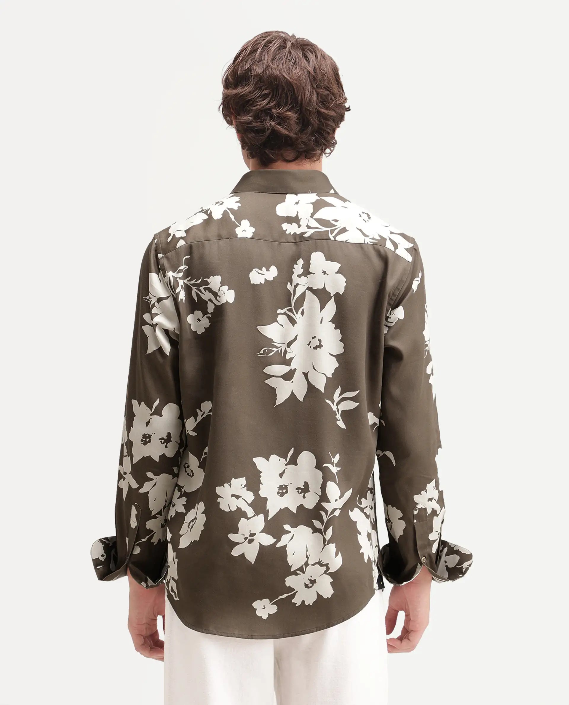 Rare Rabbit Men's Floru Brown Cotton Blend Button Regular Fit Floral Print Shirt