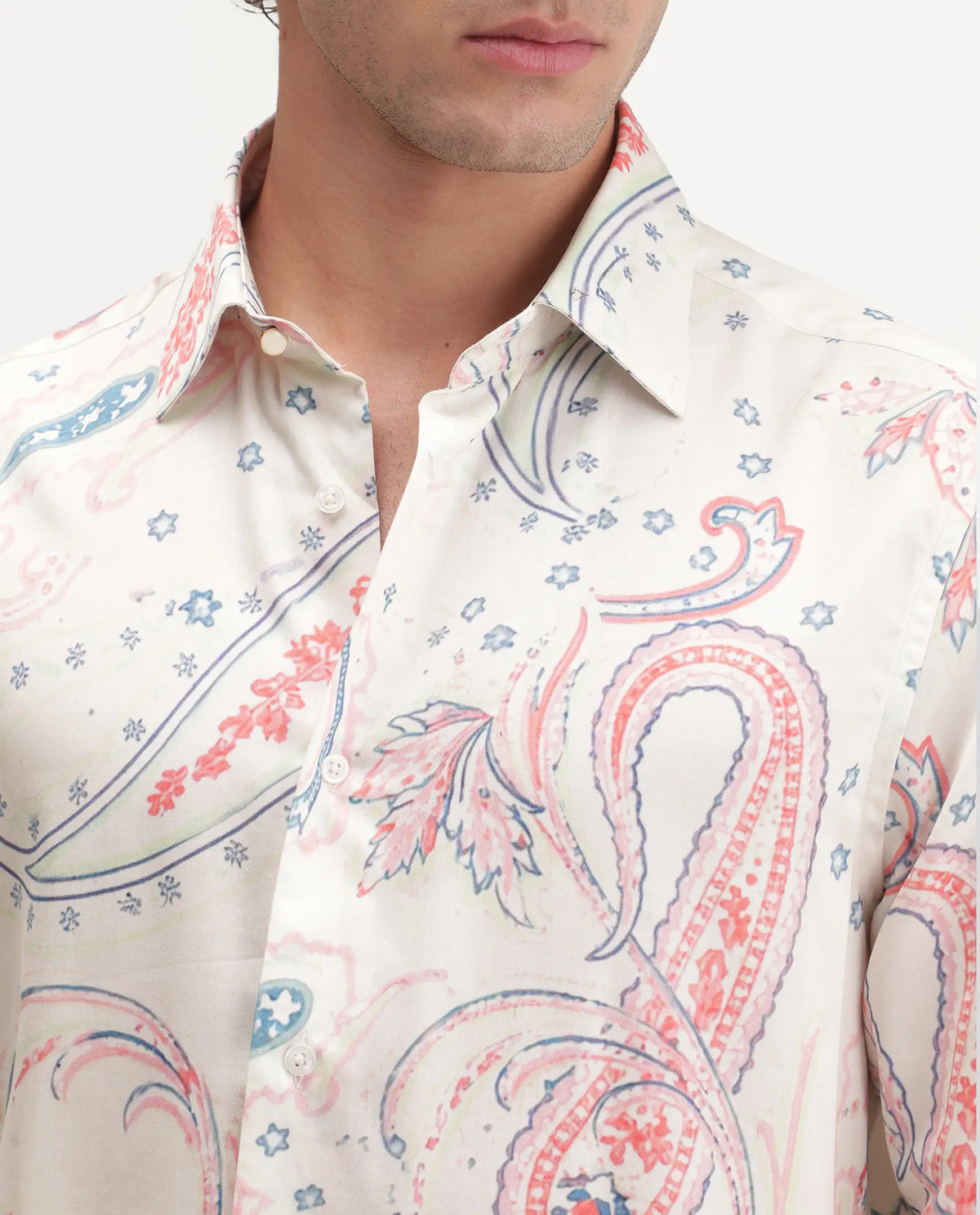 Rare Rabbit Men's Etpo White Cotton Blend Button Regular Fit Paisley Print Shirt