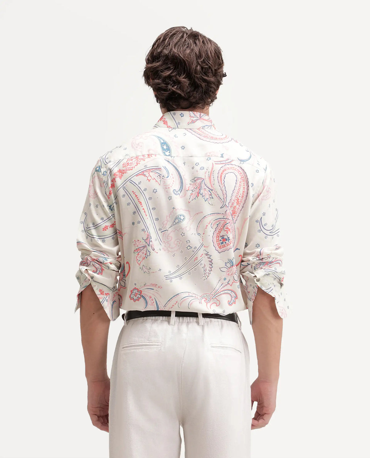 Rare Rabbit Men's Etpo White Cotton Blend Button Regular Fit Paisley Print Shirt