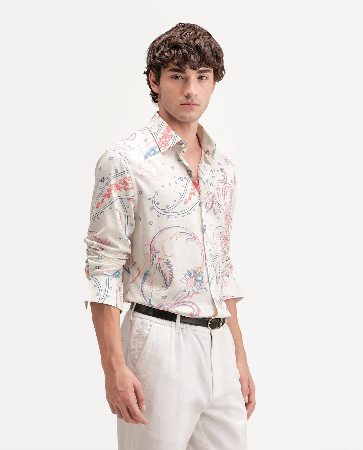 Rare Rabbit Men's Etpo White Cotton Blend Button Regular Fit Paisley Print Shirt
