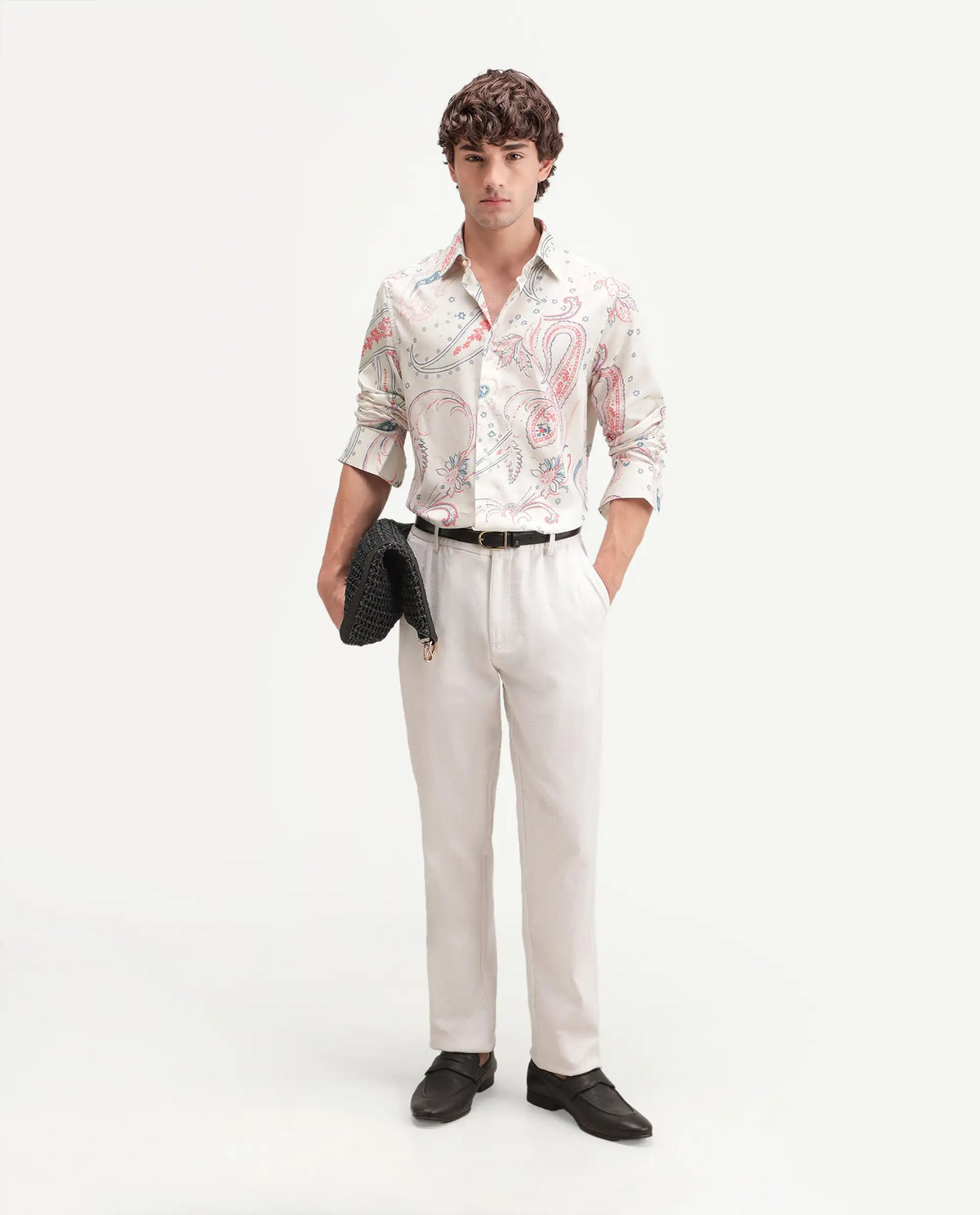 Rare Rabbit Men's Etpo White Cotton Blend Button Regular Fit Paisley Print Shirt