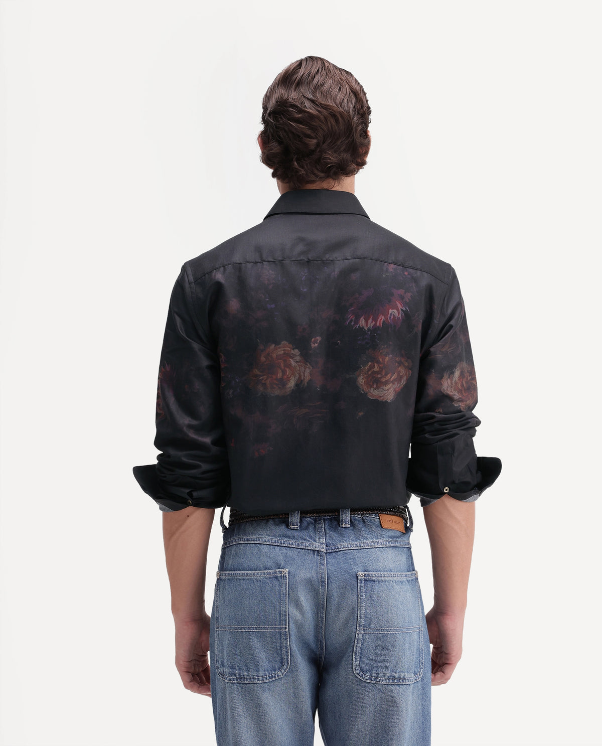 Rare Rabbit Men's Gyde Black Cotton Blend Button Regular Fit Floral Print Shirt