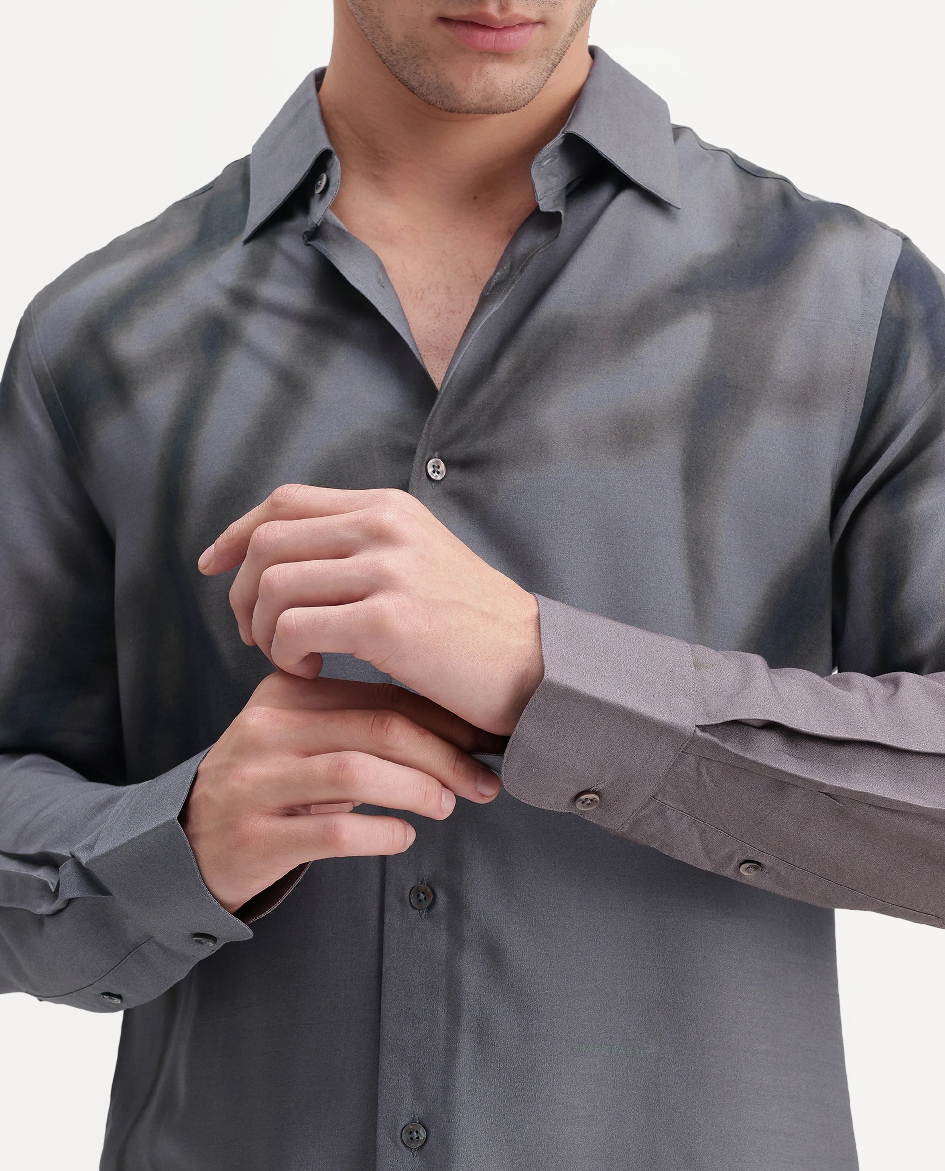 Rare Rabbit Men's Kain Dark Grey Viscose Button Regular Fit Abstract Print Shirt
