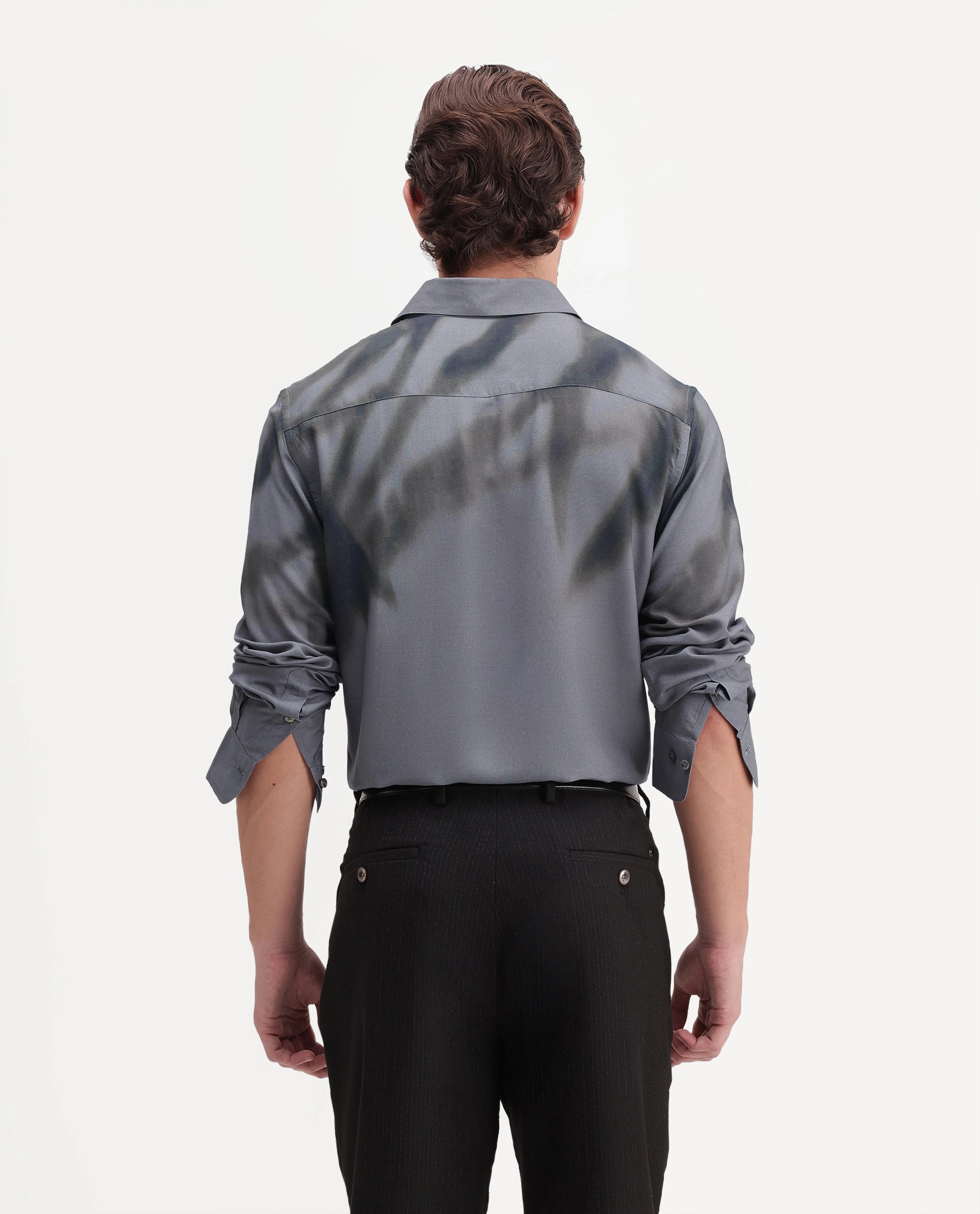 Rare Rabbit Men's Kain Dark Grey Viscose Button Regular Fit Abstract Print Shirt