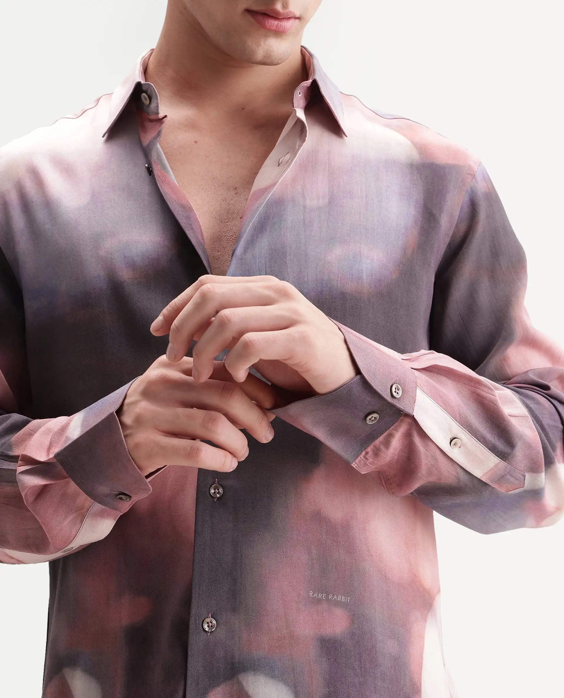 Rare Rabbit Men's Kale Dusky Brown Viscose Blend Button Regular Fit Abstract Print Shirt