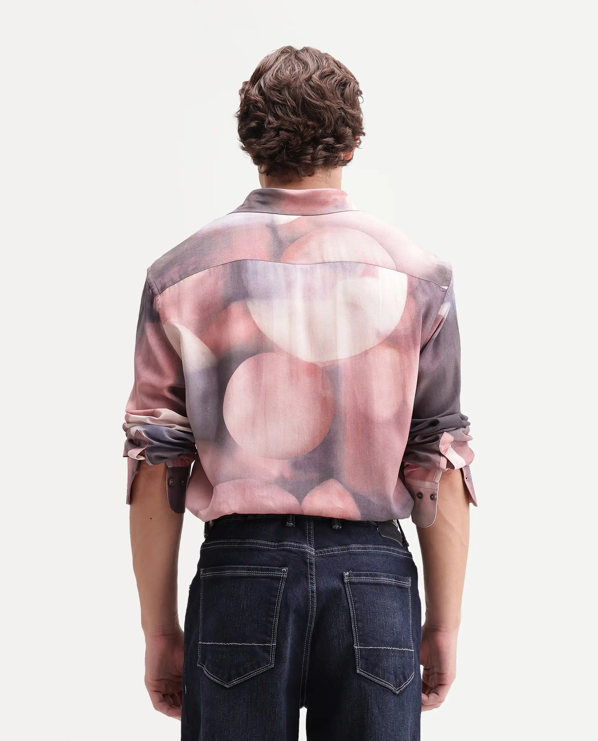 Rare Rabbit Men's Kale Dusky Brown Viscose Blend Button Regular Fit Abstract Print Shirt