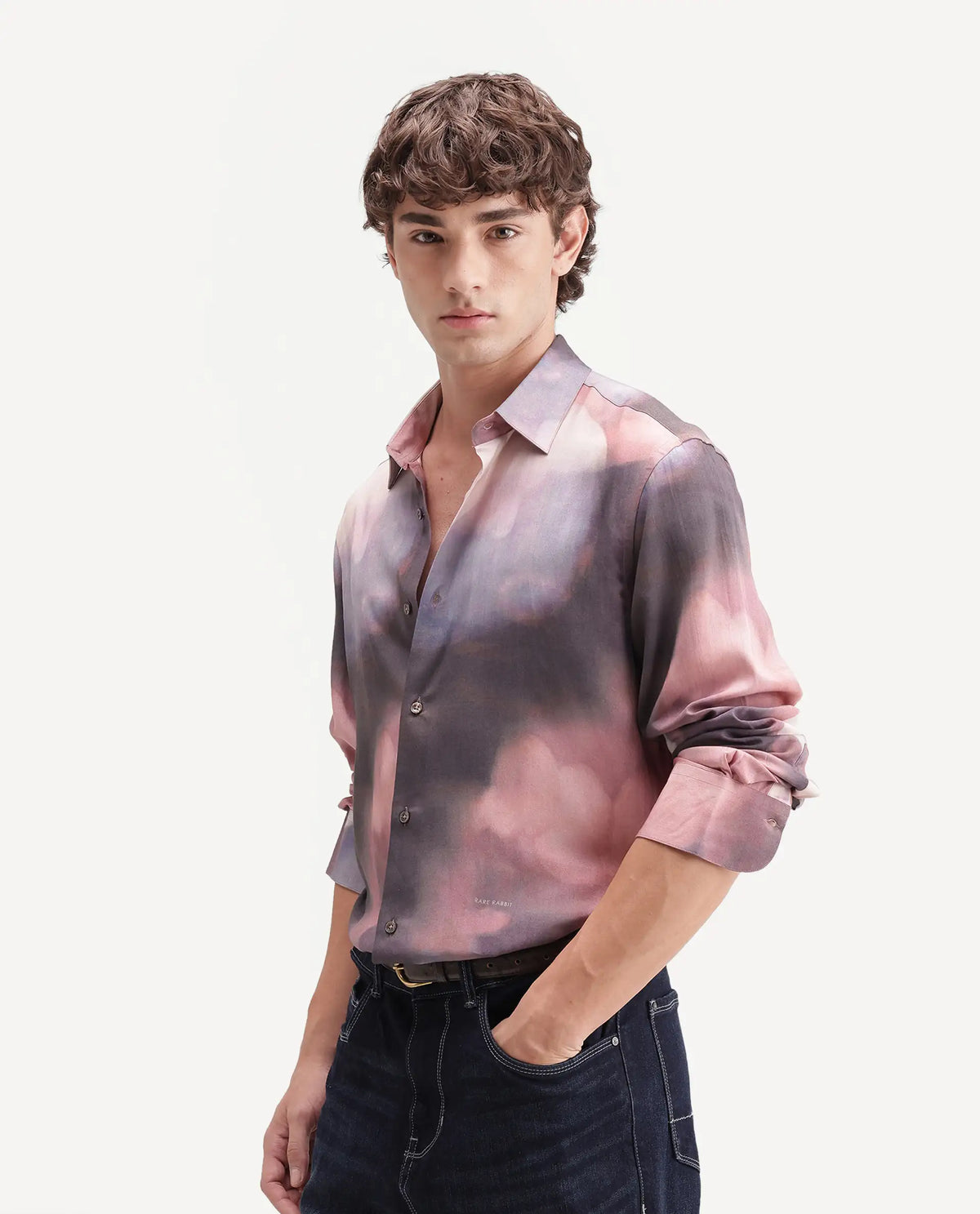 Rare Rabbit Men's Kale Dusky Brown Viscose Blend Button Regular Fit Abstract Print Shirt