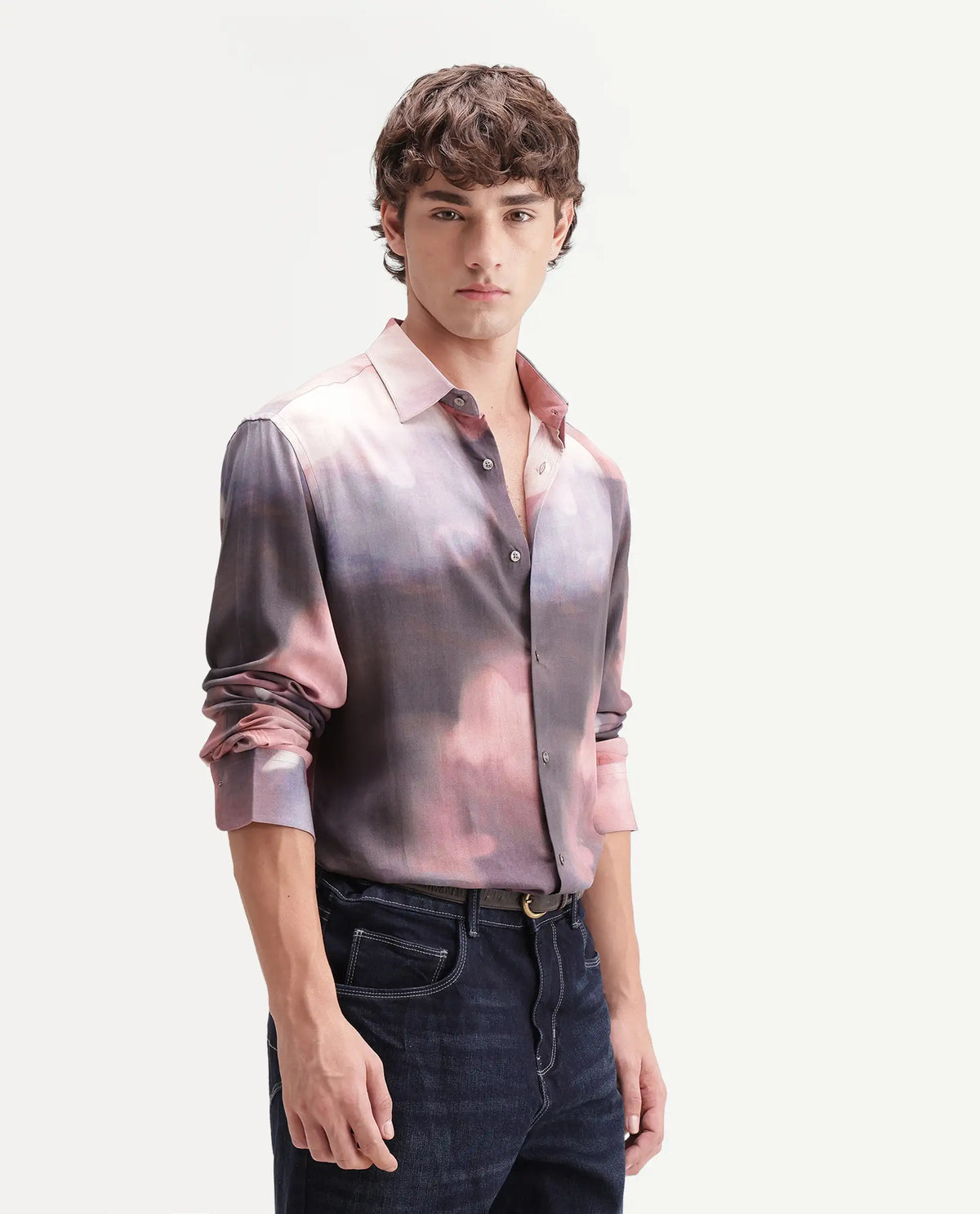 Rare Rabbit Men's Kale Dusky Brown Viscose Blend Button Regular Fit Abstract Print Shirt