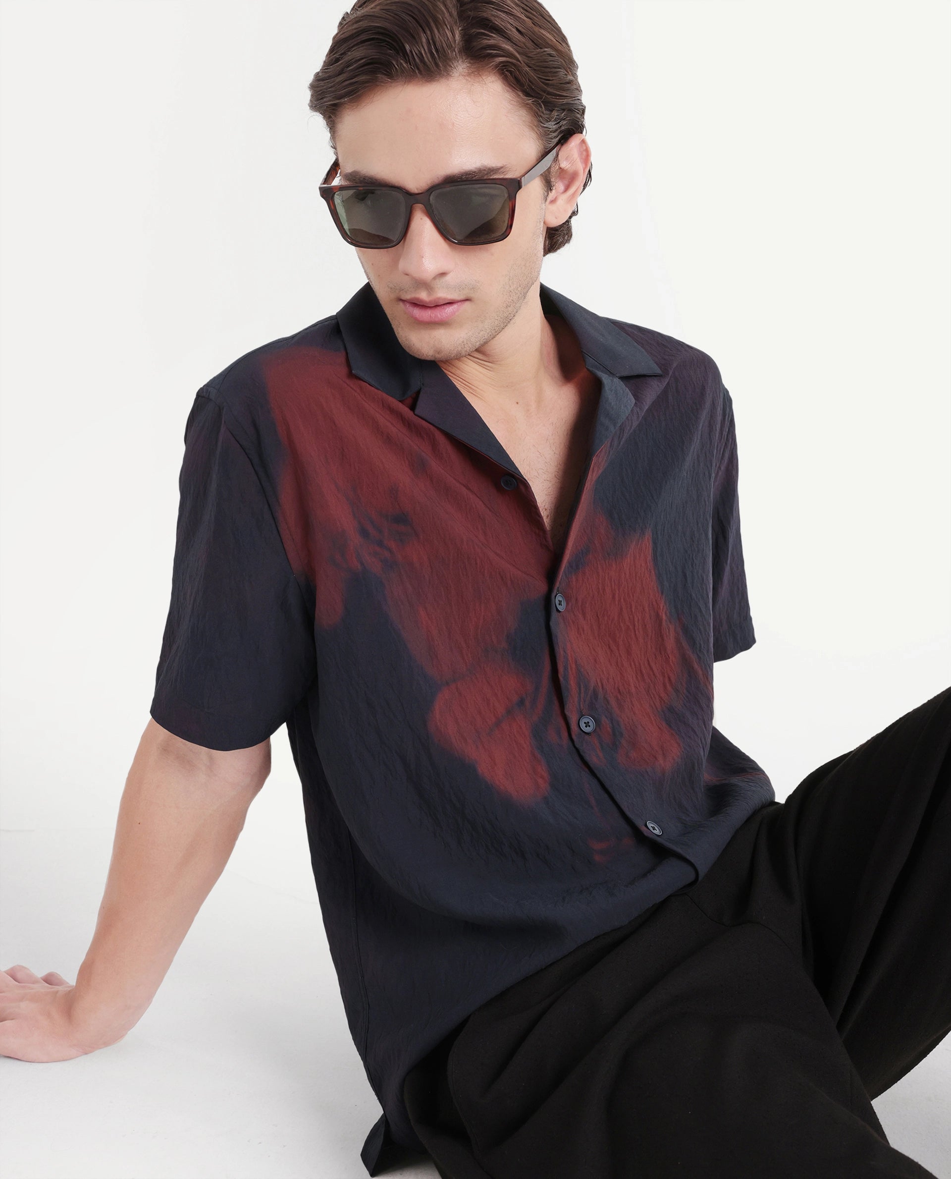 Rare Rabbit Men's Limz Dark Brown Viscose Blend Button Regular Fit Floral Print Shirt