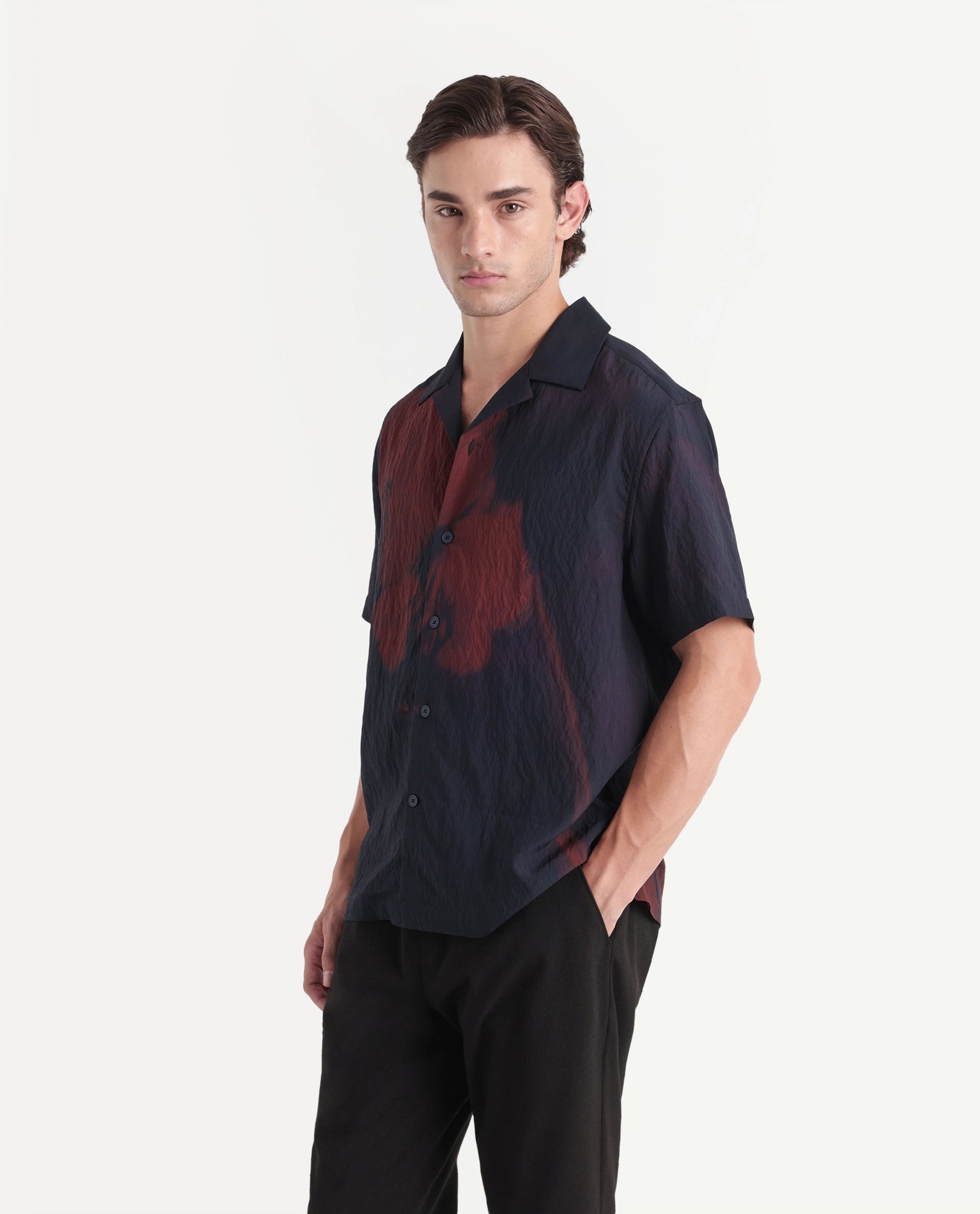 Rare Rabbit Men's Limz Dark Brown Viscose Blend Button Regular Fit Floral Print Shirt