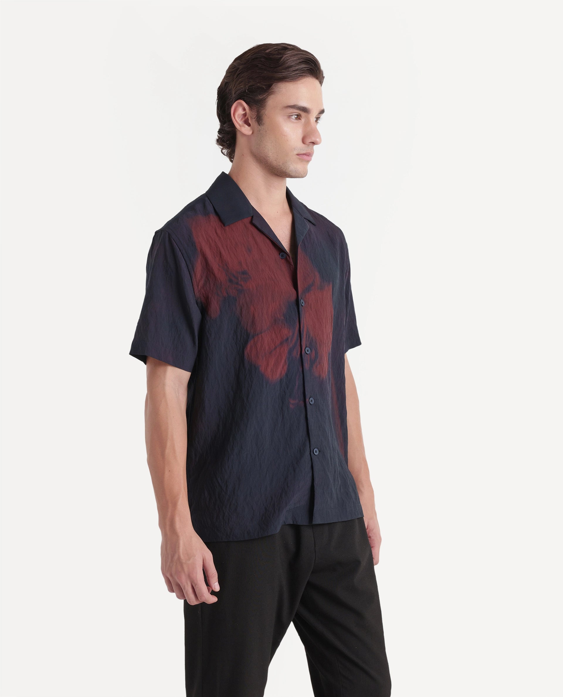 Rare Rabbit Men's Limz Dark Brown Viscose Blend Button Regular Fit Floral Print Shirt