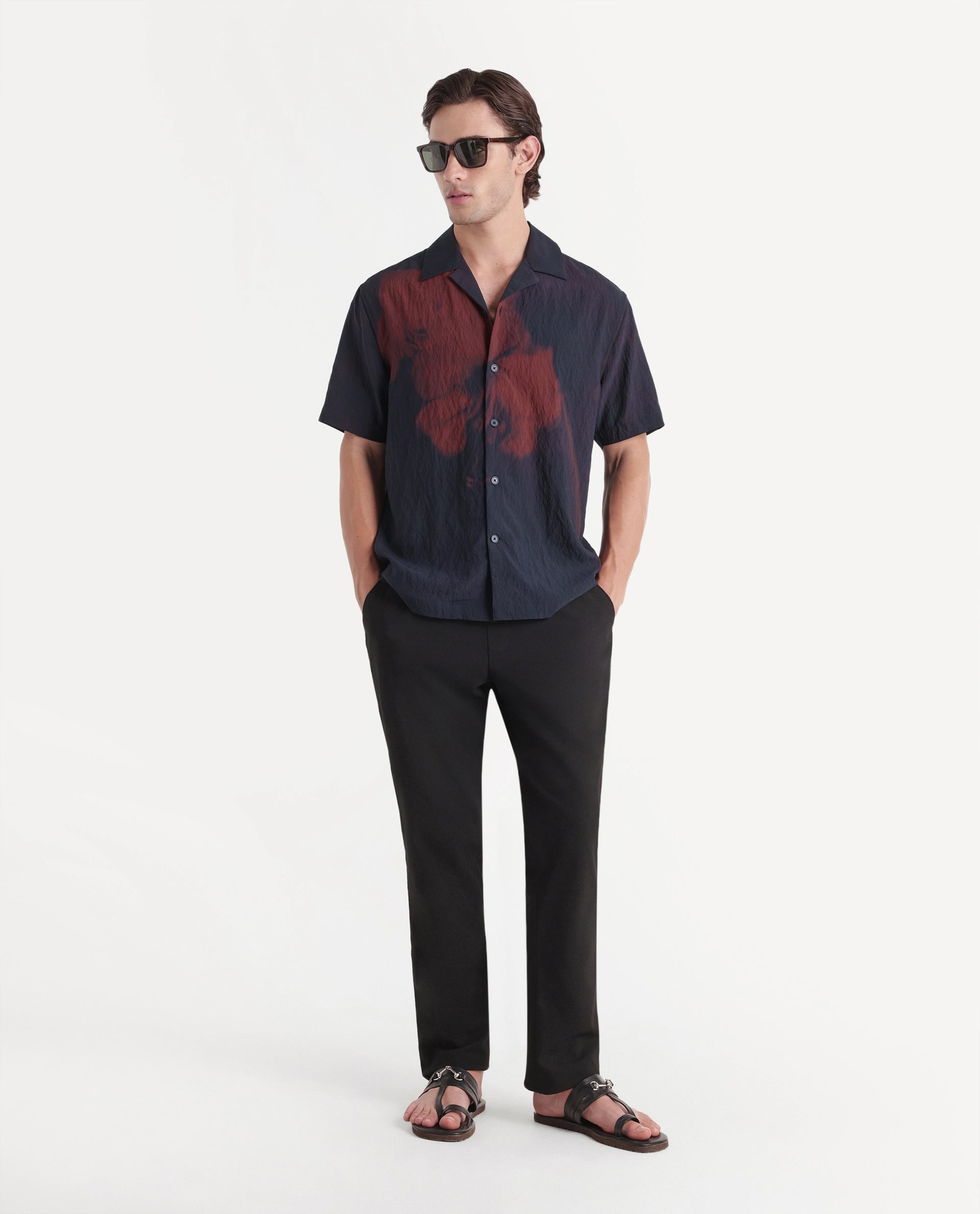 Rare Rabbit Men's Limz Dark Brown Viscose Blend Button Regular Fit Floral Print Shirt