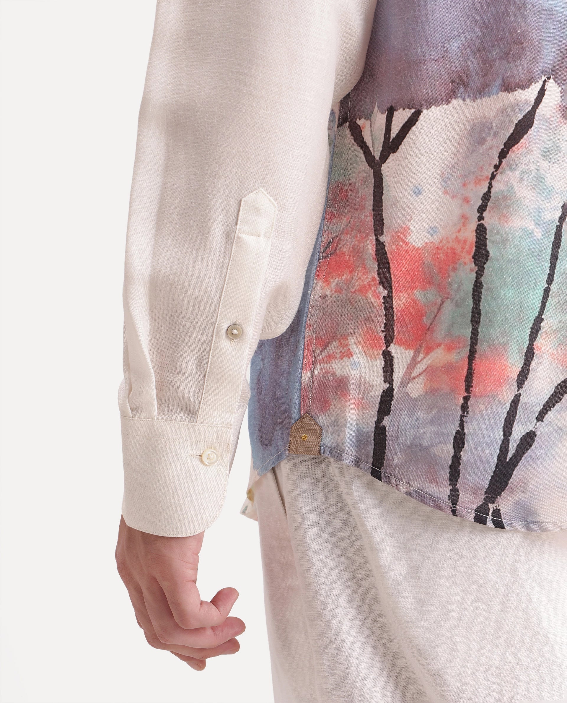 Rare Rabbit Men's Ond Off White Linen Blend Button Regular Fit Abstract Print Shirt