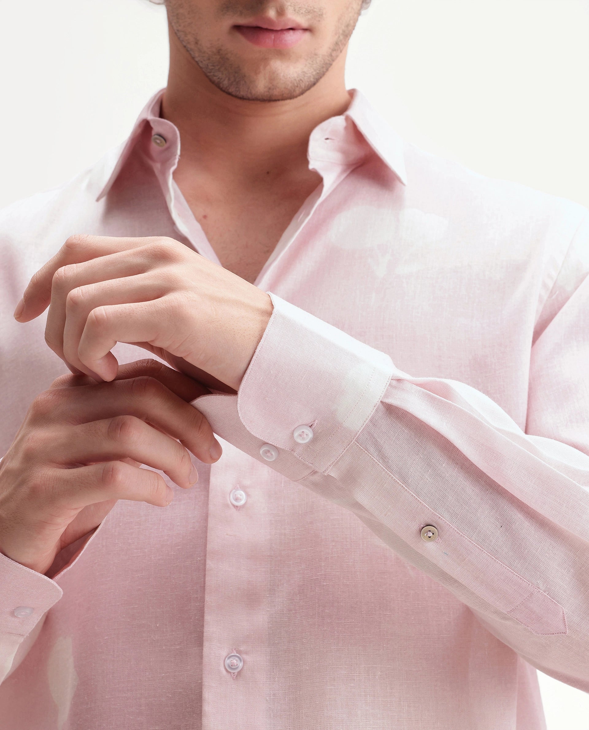 Rare Rabbit Men's Paul Pink Linen Blend Button Regular Fit Floral Print Shirt