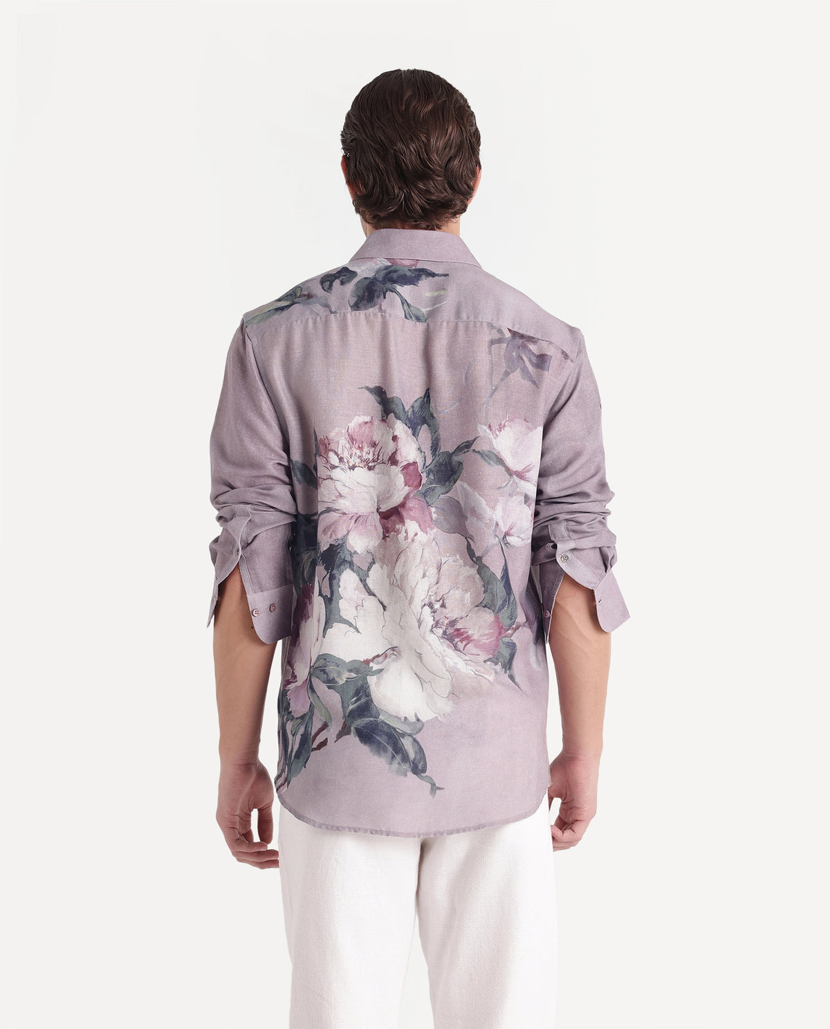 Rare Rabbit Men's Piro Light Purple Linen Blend Button Regular Fit Floral Print Shirt