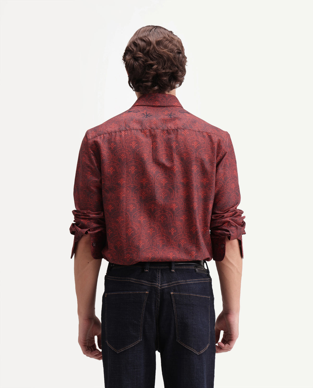 Rare Rabbit Men's Reno Red Cotton Blend Button Regular Fit Paisley Print Shirt