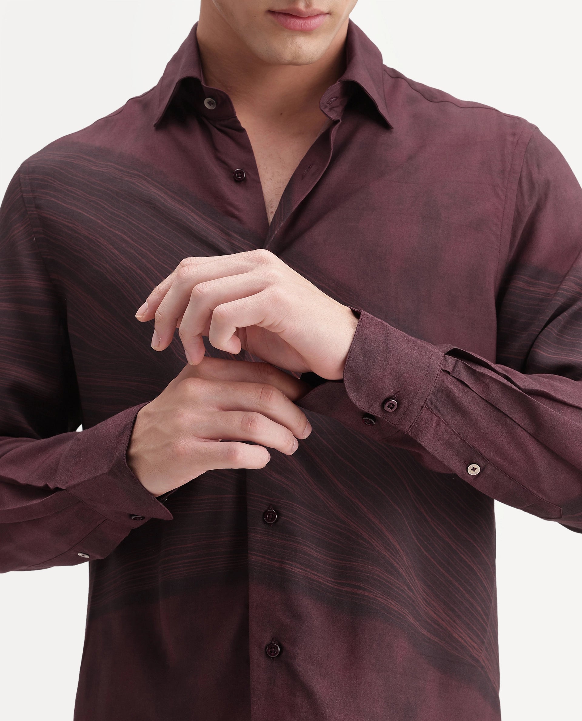 Rare Rabbit Men's Slide Red Viscose Button Regular Fit Abstract Print Shirt