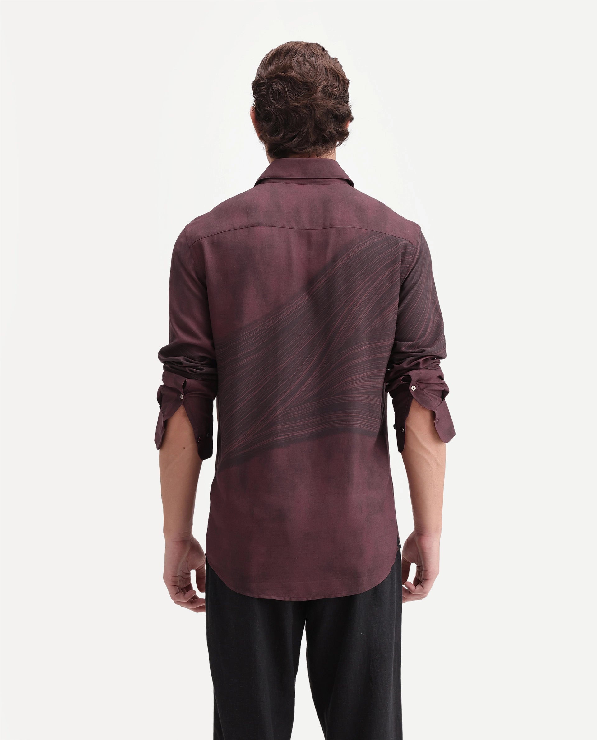 Rare Rabbit Men's Slide Red Viscose Button Regular Fit Abstract Print Shirt