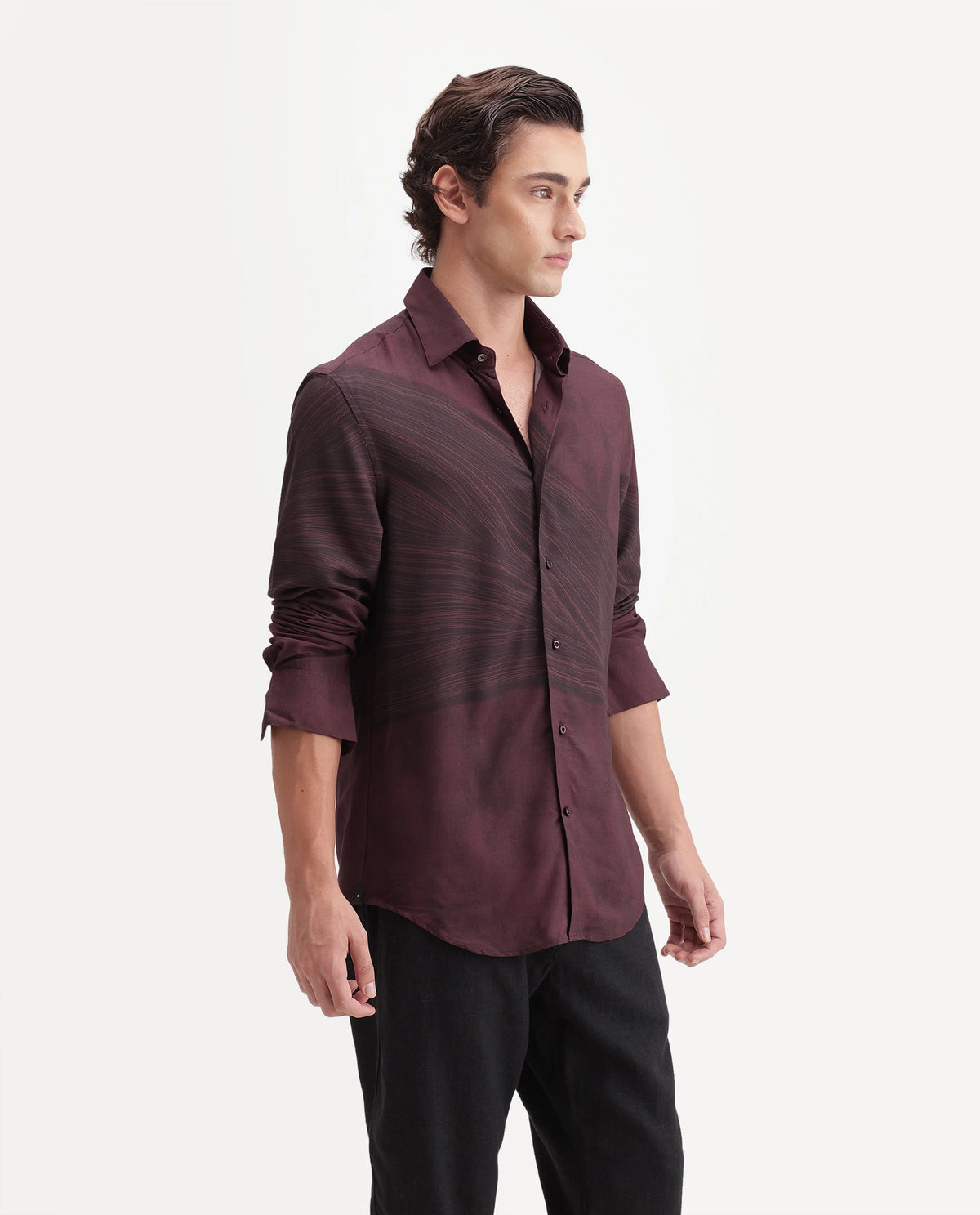 Rare Rabbit Men's Slide Red Viscose Button Regular Fit Abstract Print Shirt