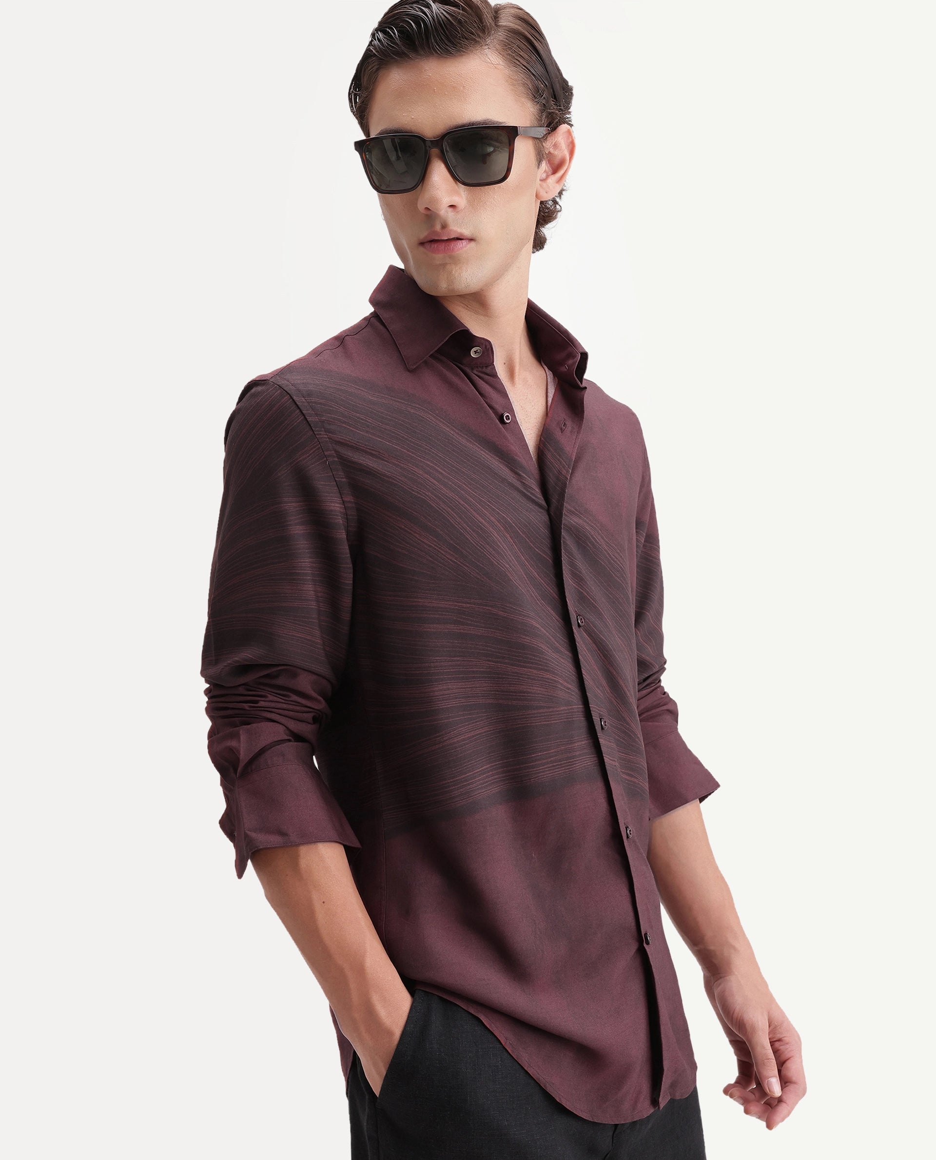 Rare Rabbit Men's Slide Red Viscose Button Regular Fit Abstract Print Shirt