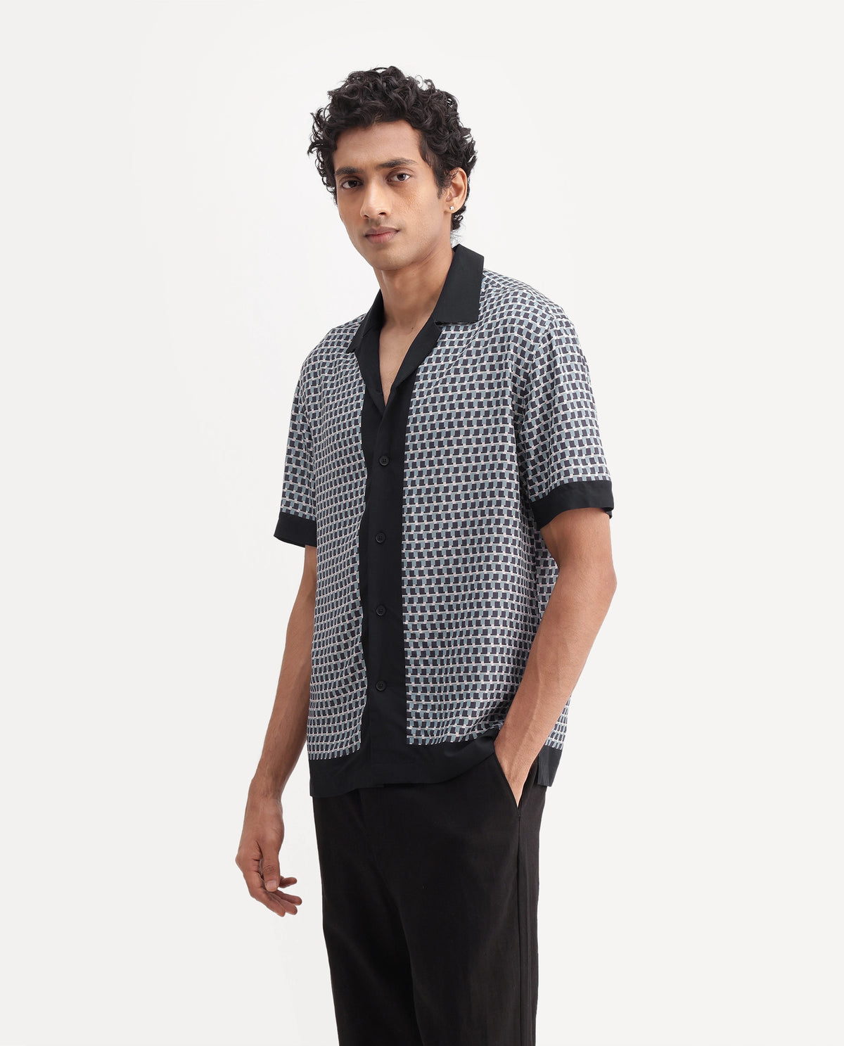 Rare Rabbit Men's Xine Off White Viscose Cuban Collar Button Regular Geometric Print Shirt - image 5