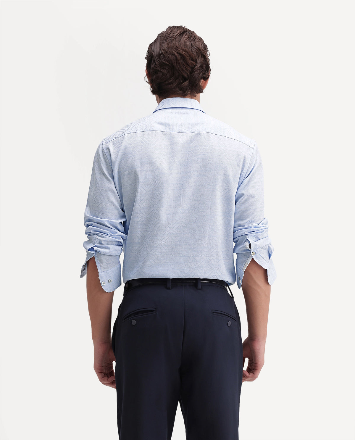 Rare Rabbit Men's Kestrel Light Blue Cotton Button Regular Fit Jacquard Shirt