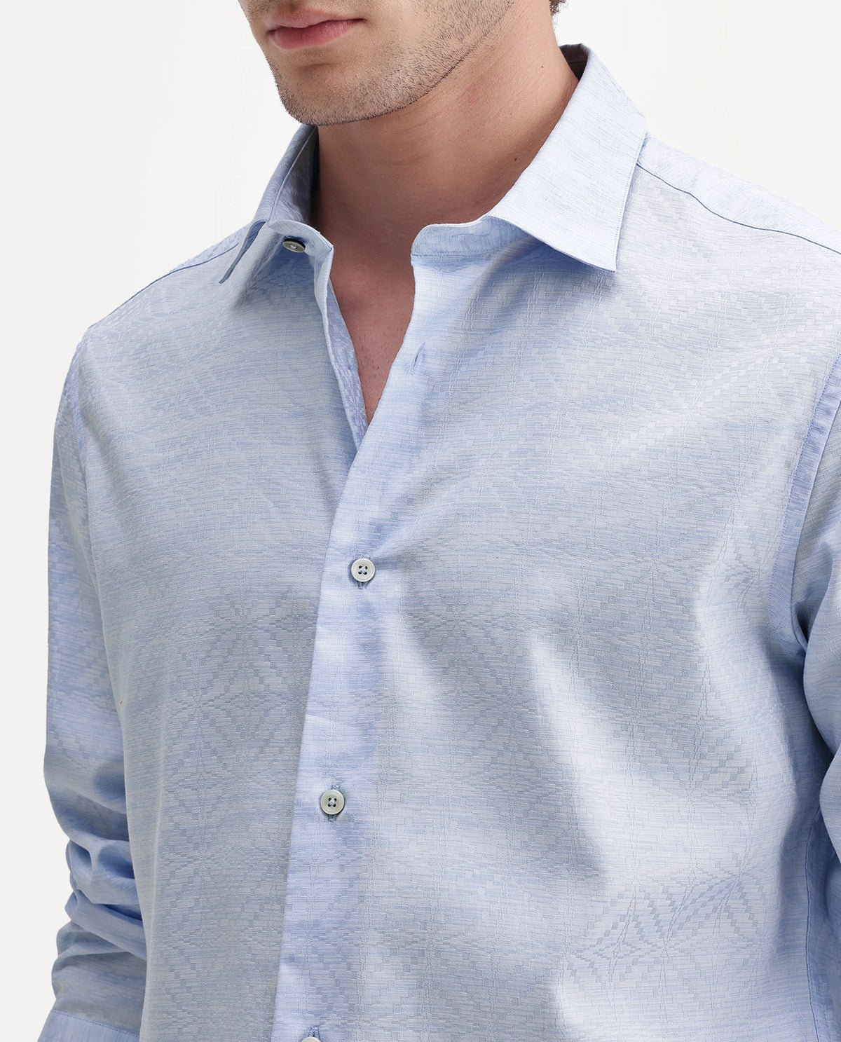 Rare Rabbit Men's Kestrel Light Blue Cotton Button Regular Fit Jacquard Shirt