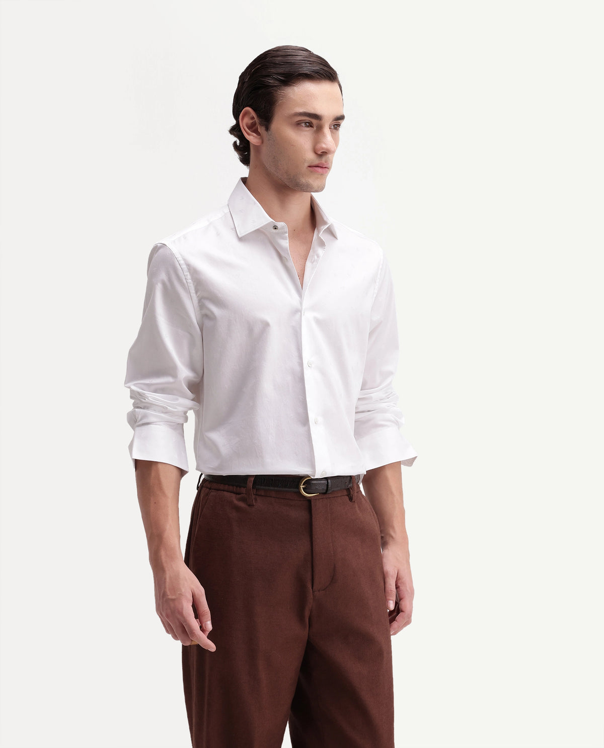 Rare Rabbit Men's Frosto White Cotton Button Regular Fit Jacquard Shirt